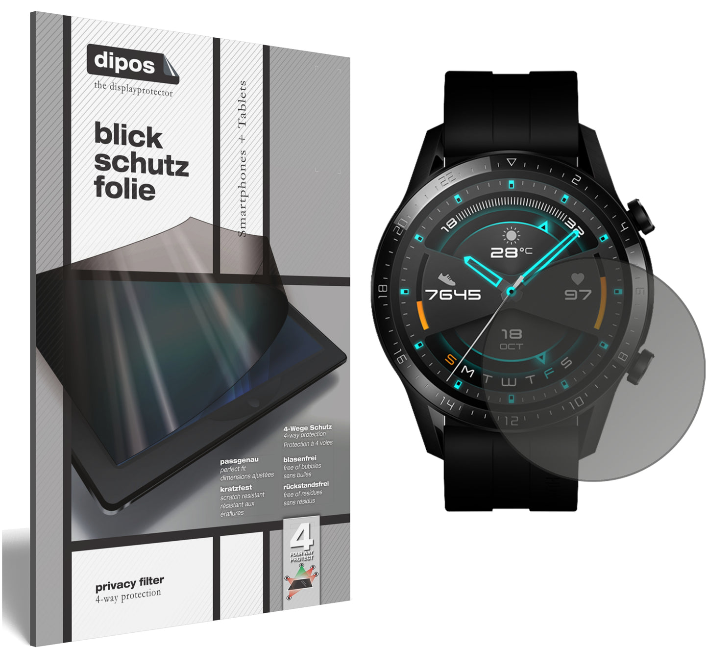 Blickschutzfolie für Huawei Watch GT 2 (46mm) matt Schutzfolie Privacy