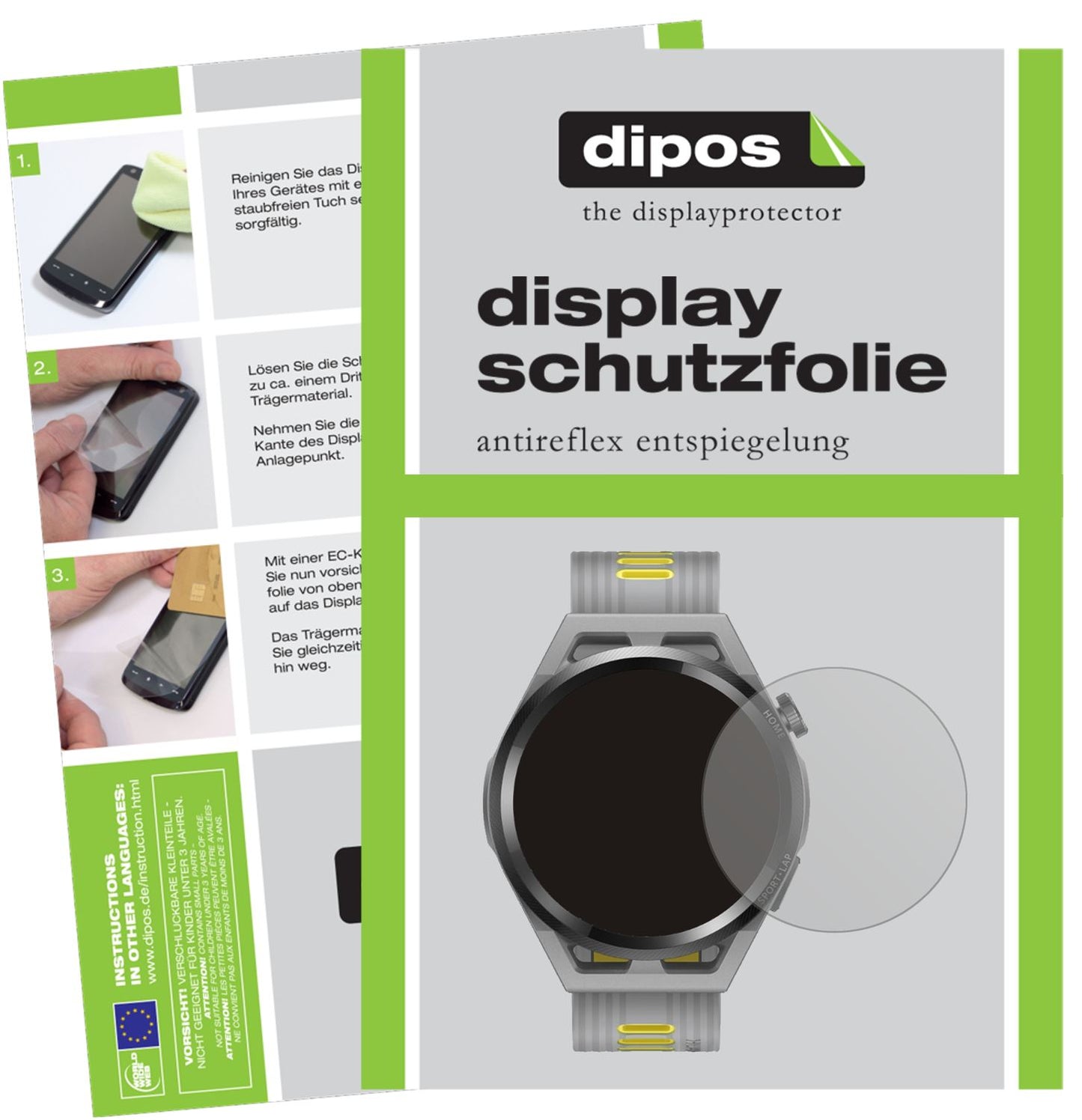 Matte Displayschutzfolie von dipos passend für Huawei Watch GT Runner, präziser Zuschnitt und blasenfrei montiert