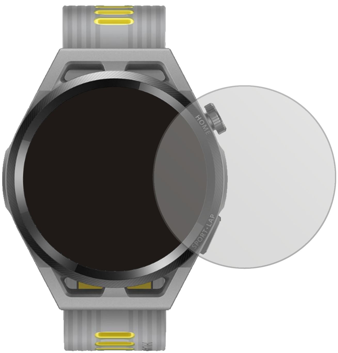 HuaweiWatch GT Runner mit aufgebrachter dipos Displayschutzfolie, die lästige Fingerabdrücke minimiert