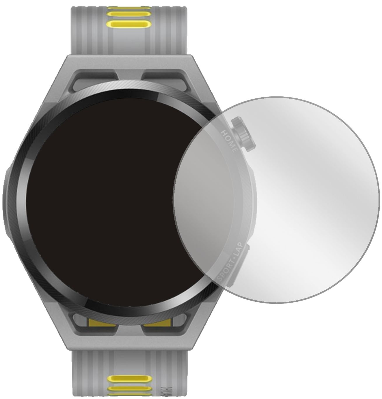 HuaweiWatch GT Runner mit aufgebrachter dipos Displayschutzfolie, glasklare Darstellung ohne Einschränkungen
