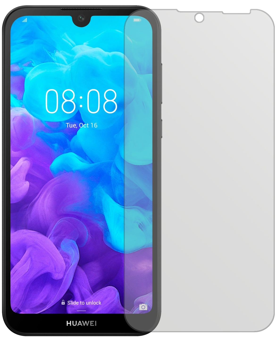 HuaweiY5 (2019) mit aufgebrachter dipos Displayschutzfolie, die lästige Fingerabdrücke minimiert