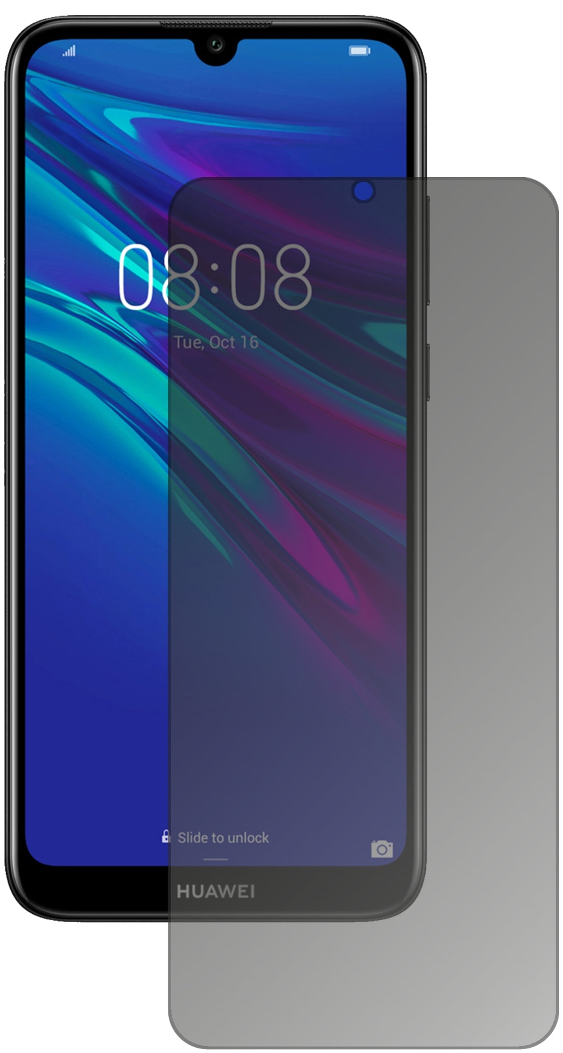 HuaweiEnjoy 9e mit aufgebrachtem dipos Displayschutz, der seitliche Einblicke blockiert