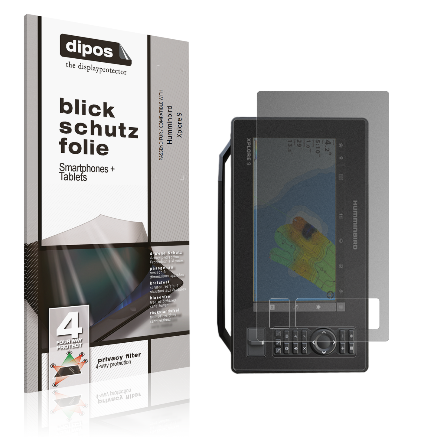 Blickschutzfolie von dipos passend für Humminbird Xplore 9, präziser Zuschnitt und blasenfrei montiert