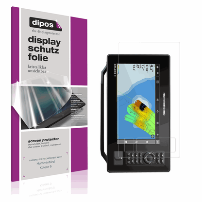 Klare Displayschutzfolie von dipos passend für Humminbird Xplore 9, präziser Zuschnitt und blasenfrei montiert