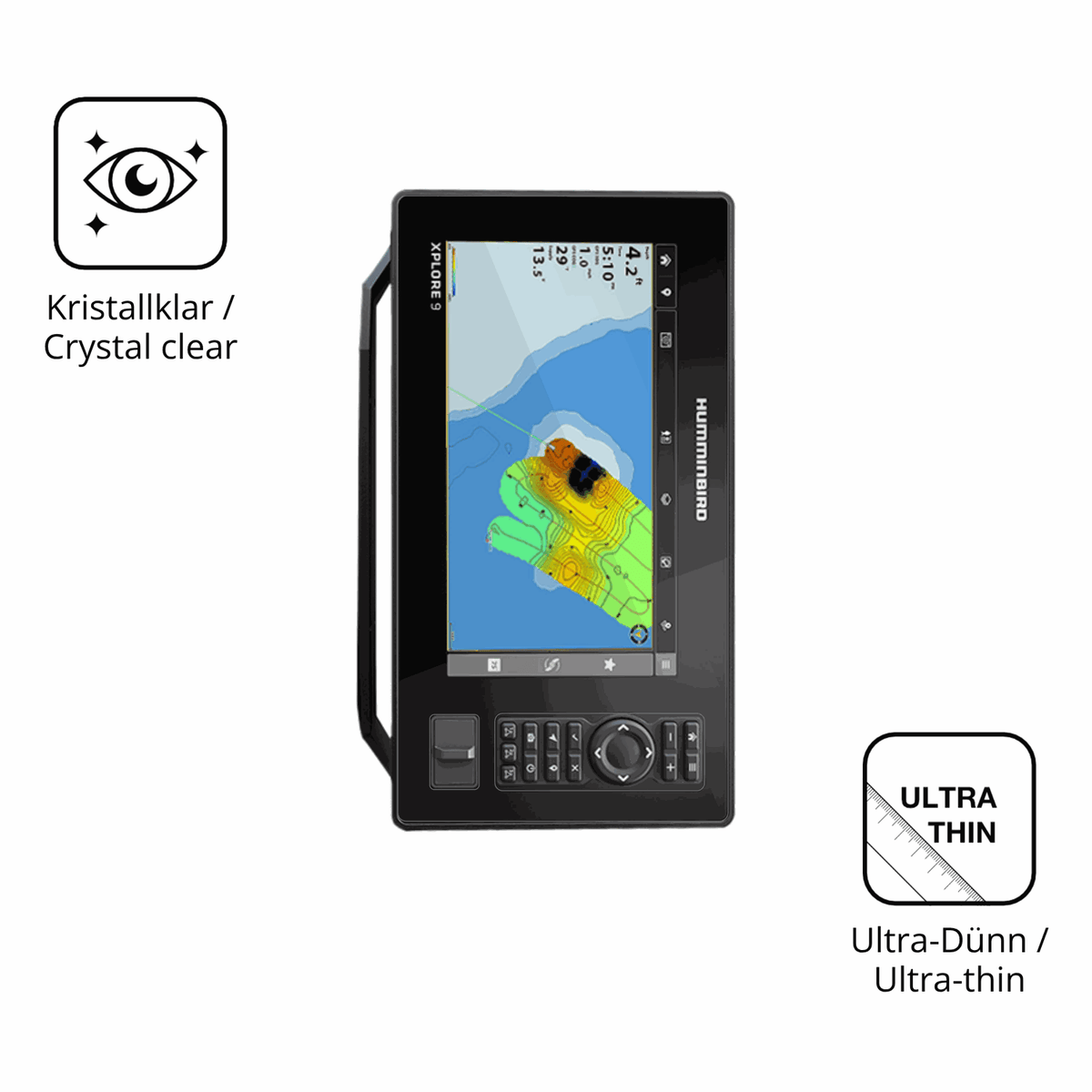Dünne und klare Folie passend zugeschnitten für Humminbird Xplore 9
