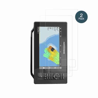 HumminbirdXplore 9 mit aufgebrachter dipos Panzerfolie, die lästige Fingerabdrücke minimiert