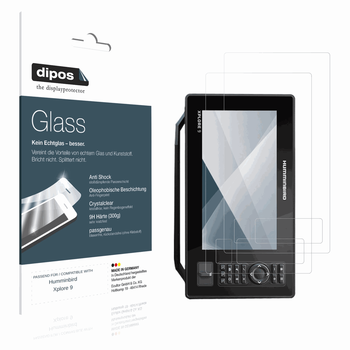 Klare Displayschutzfolie von dipos passend für Humminbird Xplore 9, 9H kratzfest und blasenfrei montiert