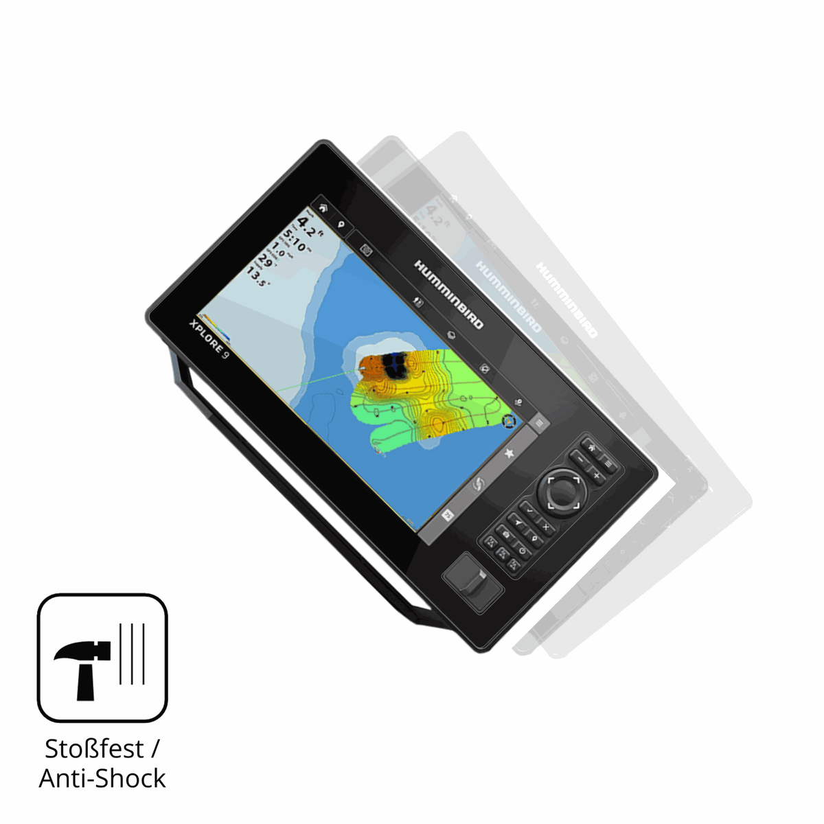 Schutz gegen Kratzer auf dem Humminbird Xplore 9 Glas durch Schlüssel, Stöße gegen die Tischkante oder Stürze