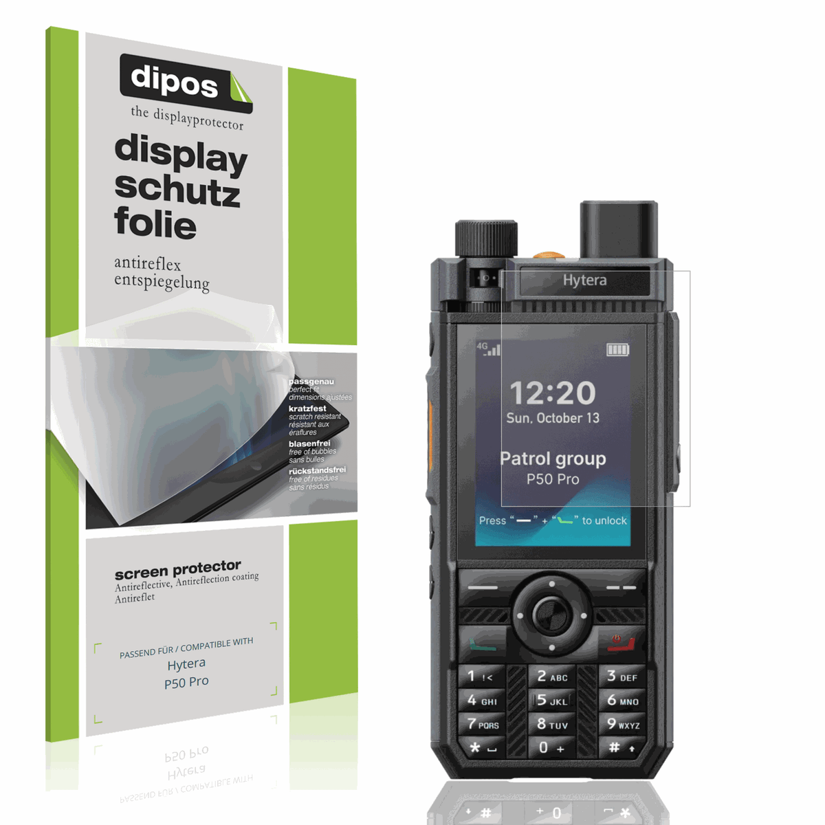 Matte Displayschutzfolie von dipos passend für Hytera P50 Pro, präziser Zuschnitt und blasenfrei montiert