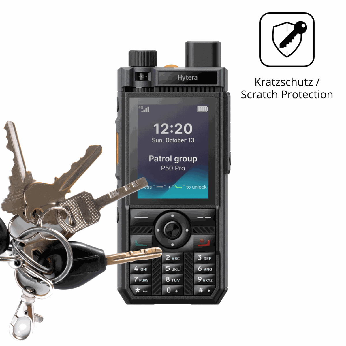 Schutz gegen Kratzer auf dem Hytera P50 Pro Glas durch Schlüssel oder Ähnliches