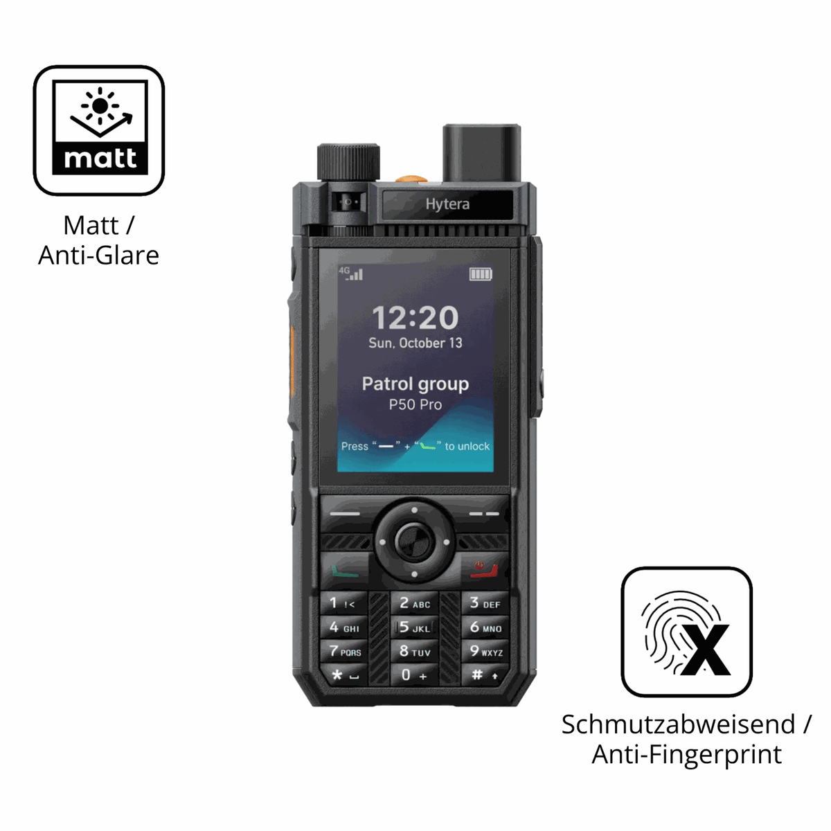 Dünne und entspiegelnde Folie passend zugeschnitten für Hytera P50 Pro