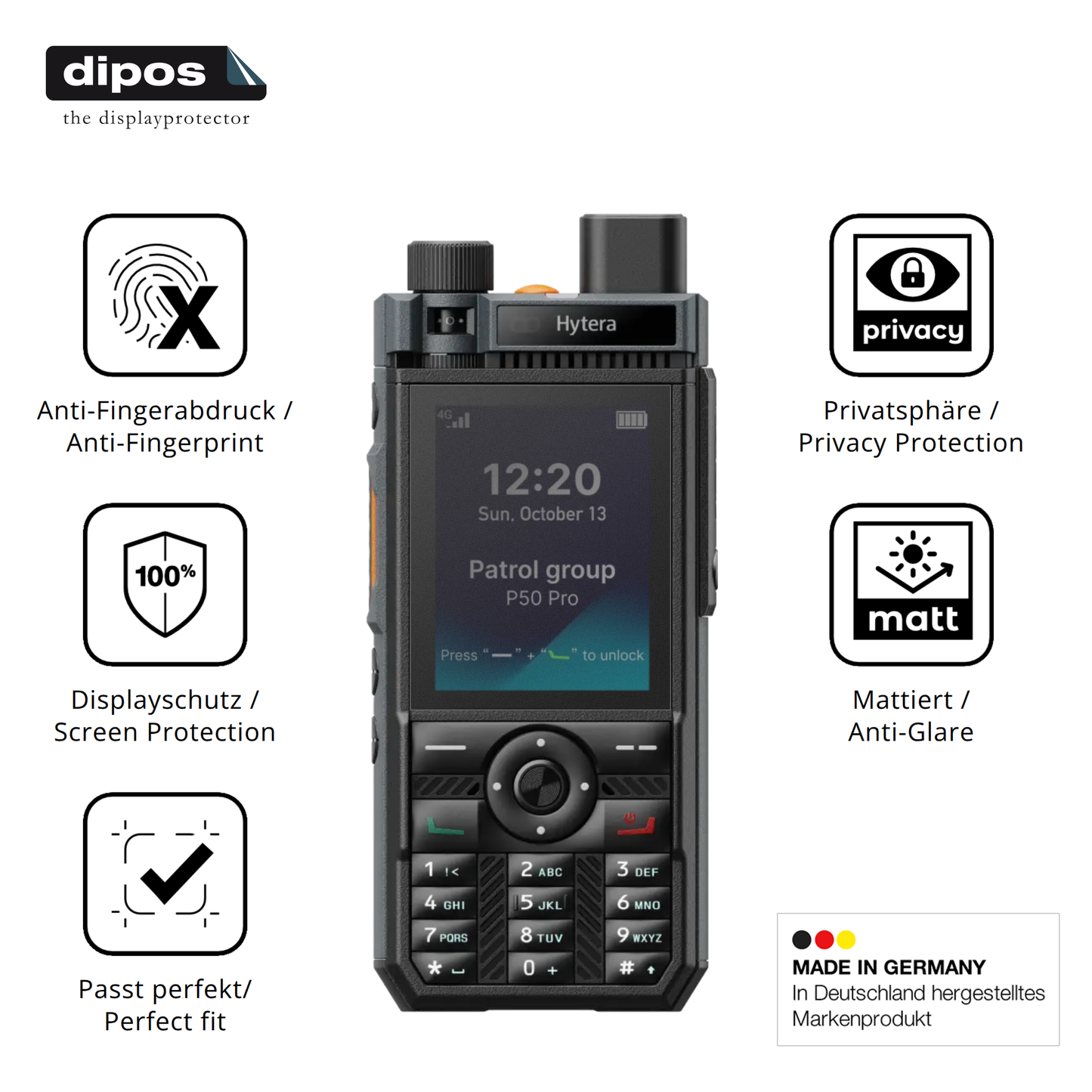 Privatsphäre-Schutz durch Sichtschutz-Folie passend zugeschnitten für Hytera P50 Pro