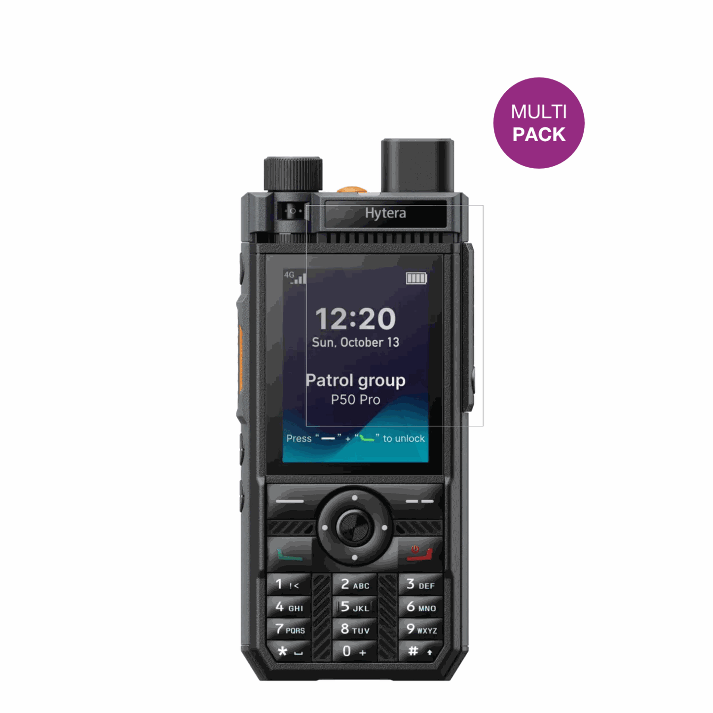 HyteraP50 Pro mit aufgebrachter dipos Displayschutzfolie, glasklare Darstellung ohne Einschränkungen