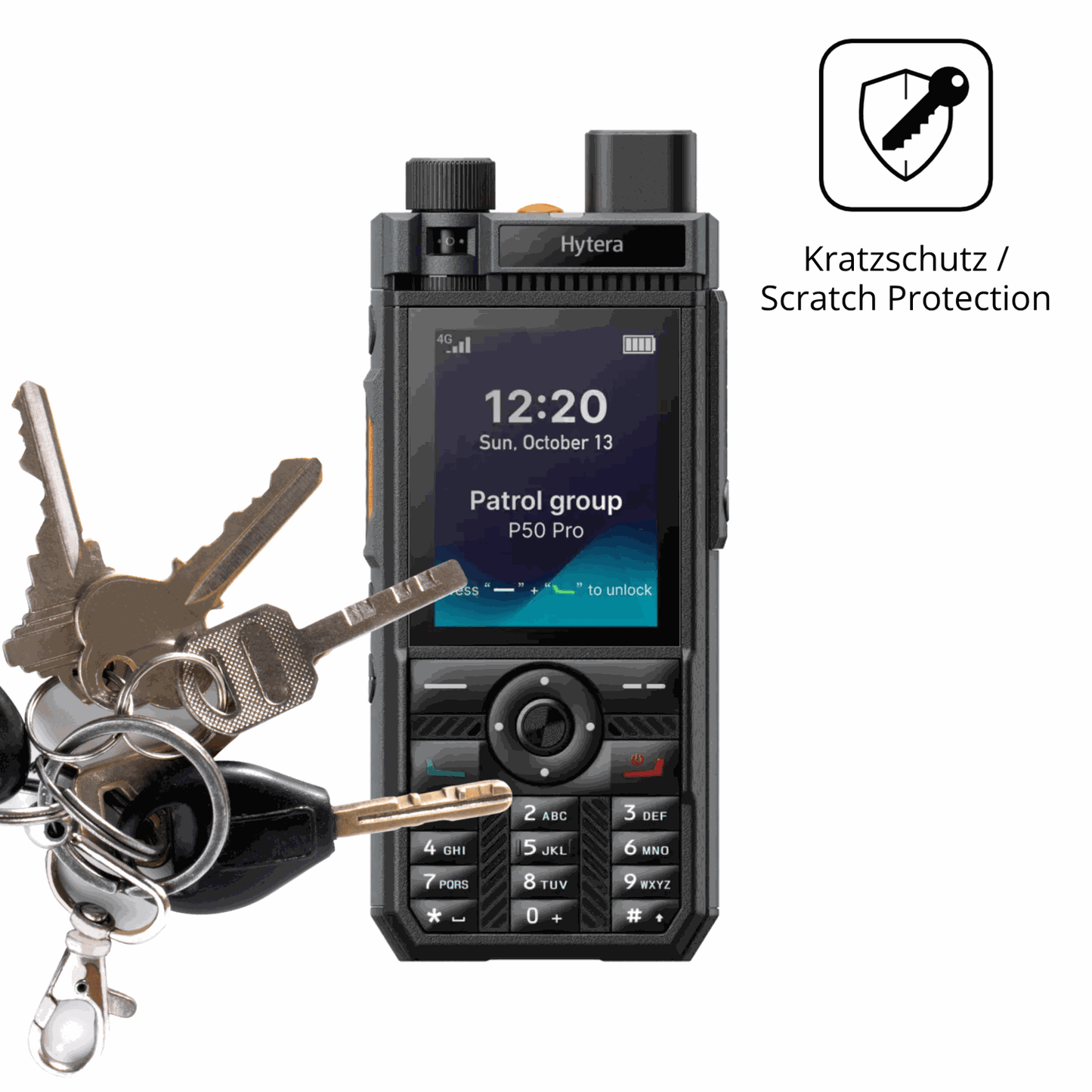 Schutz gegen Kratzer auf dem Hytera P50 Pro Glas durch Schlüssel oder Ähnliches