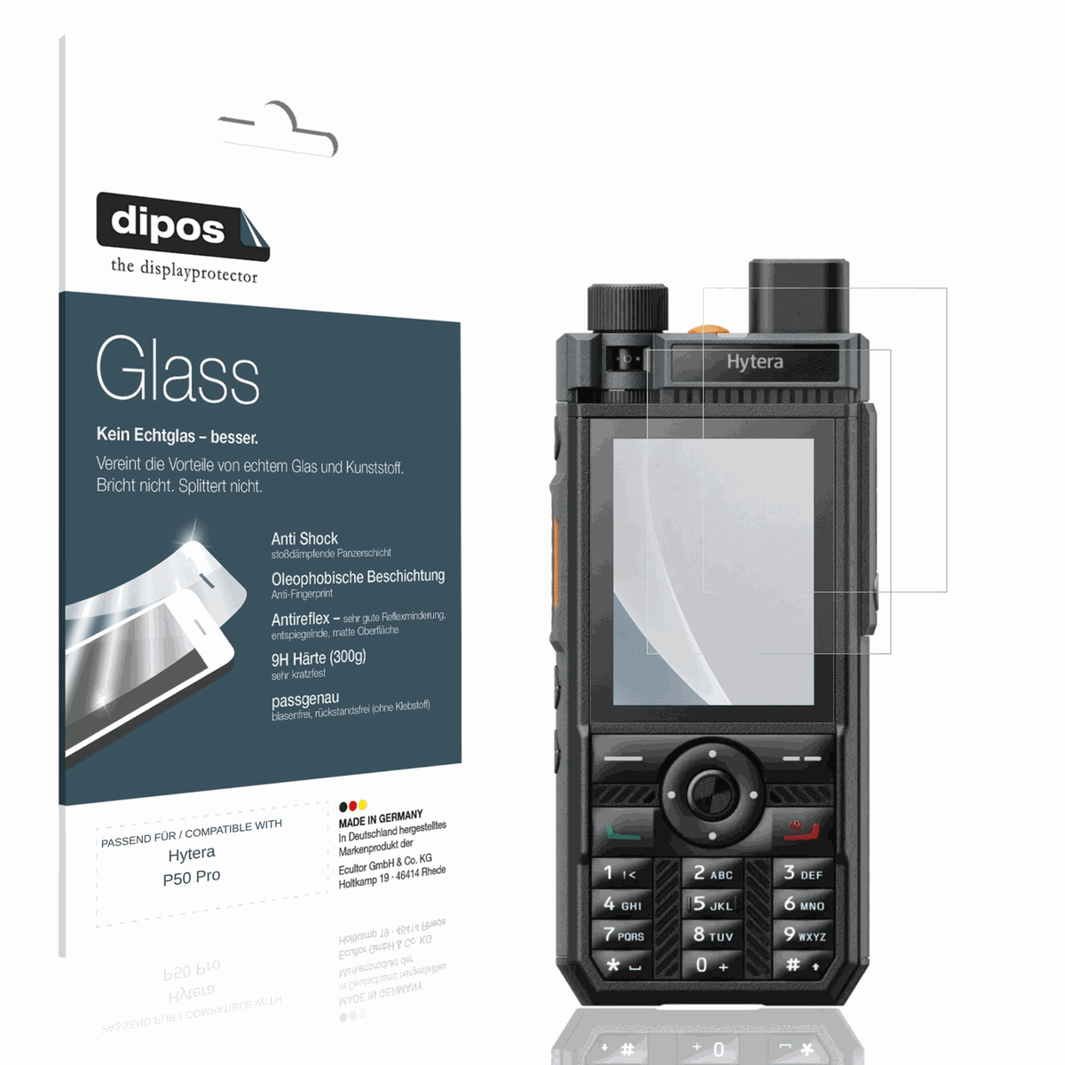 Matte Displayschutzfolie von dipos passend für Hytera P50 Pro, 9H kratzfest und blasenfrei montiert
