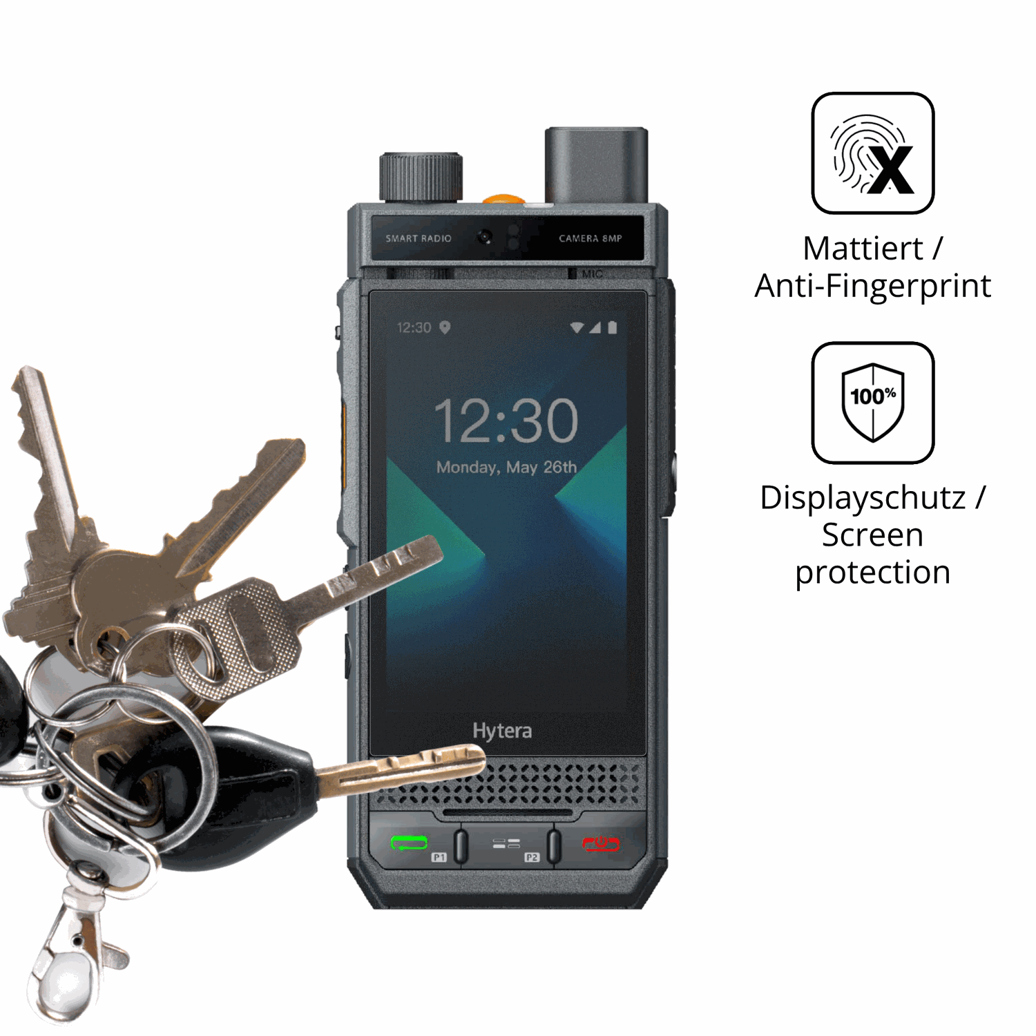 dipos Displayschutz für Hytera P60, mattierte Oberfläche, Blickschutzfilter und perfekter Passform