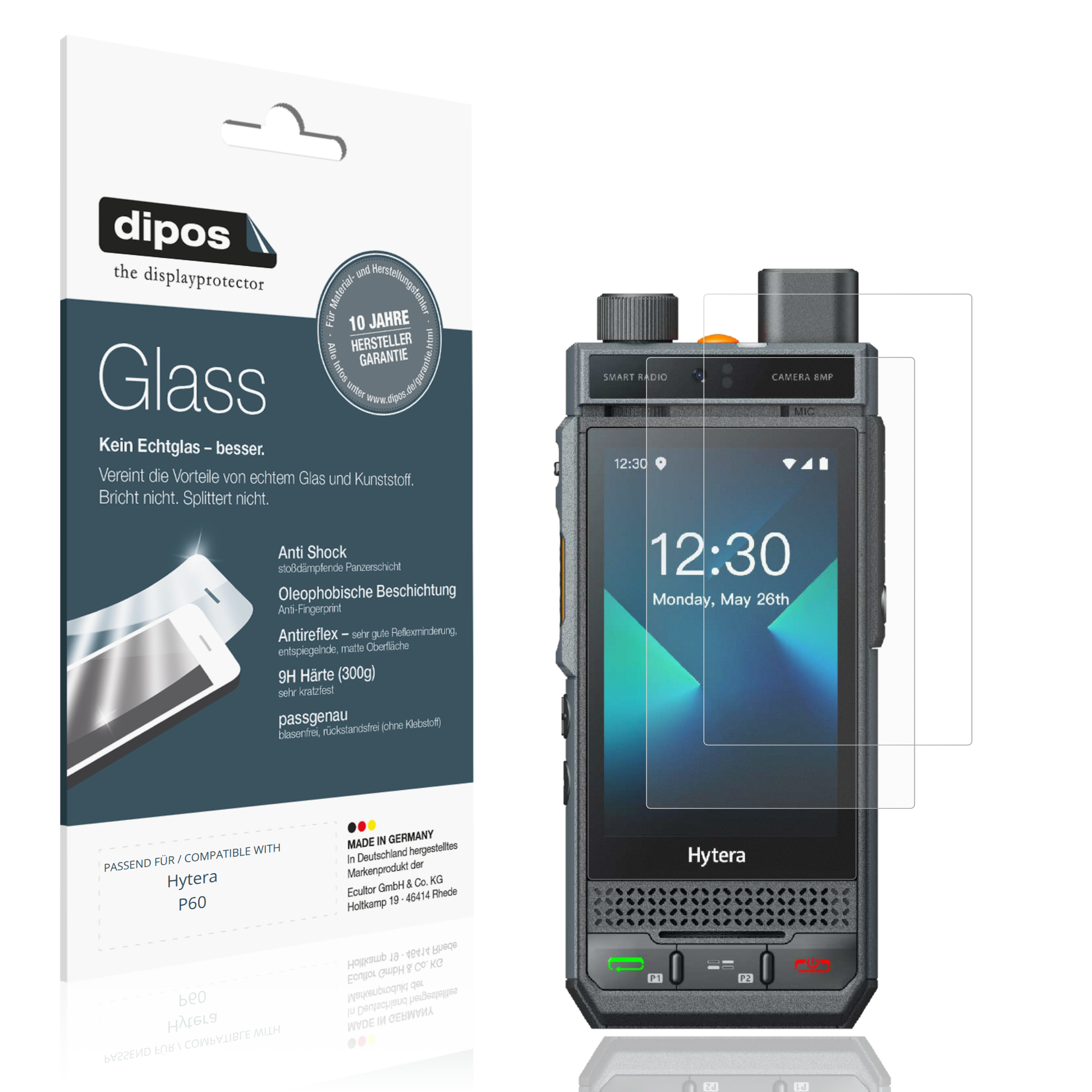 Matte Displayschutzfolie von dipos passend für Hytera P60, 9H kratzfest und blasenfrei montiert