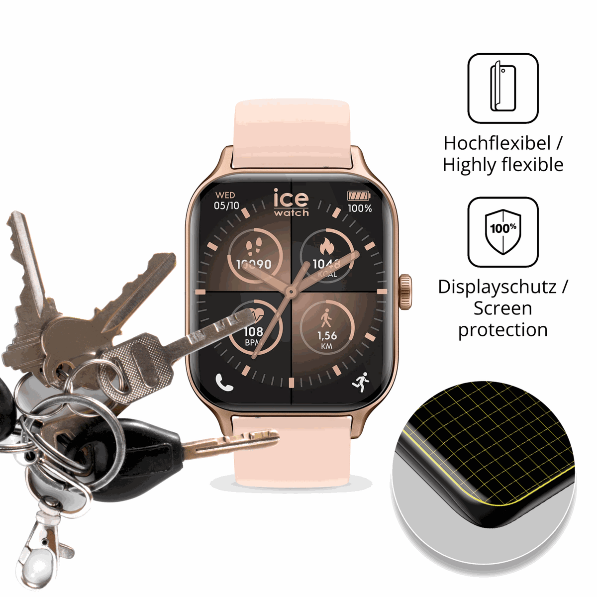 dipos Displayschutz f�r Ice-Watch Ice Fit RT 3.0 40mm, transparente Oberfl�che, geringe Dicke und perfekte Passform