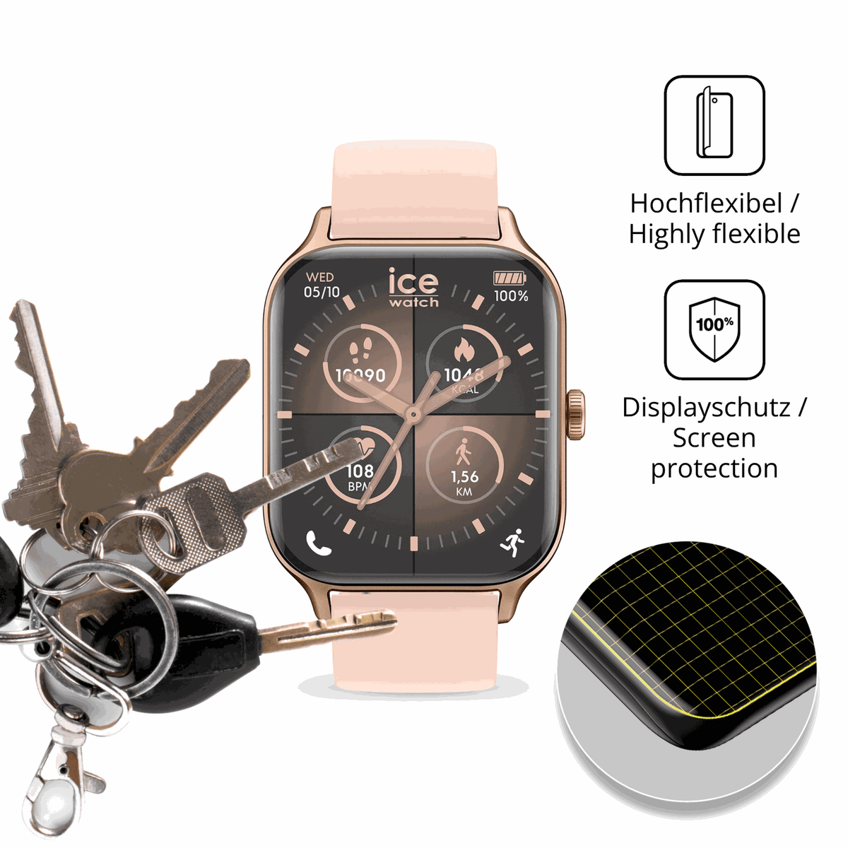 dipos Displayschutz f�r Ice-Watch Ice Fit RT 3.0 40mm, transparente Oberfl�che, perfekte Passform auch f�r die Rundungen