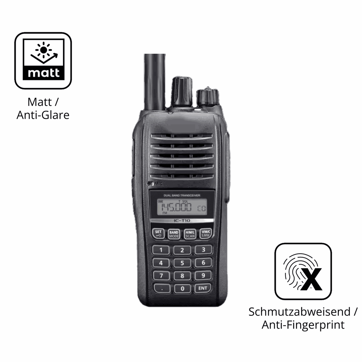 2x 9H Schutzfolie matt für Icom IC-T10 Panzerfolie