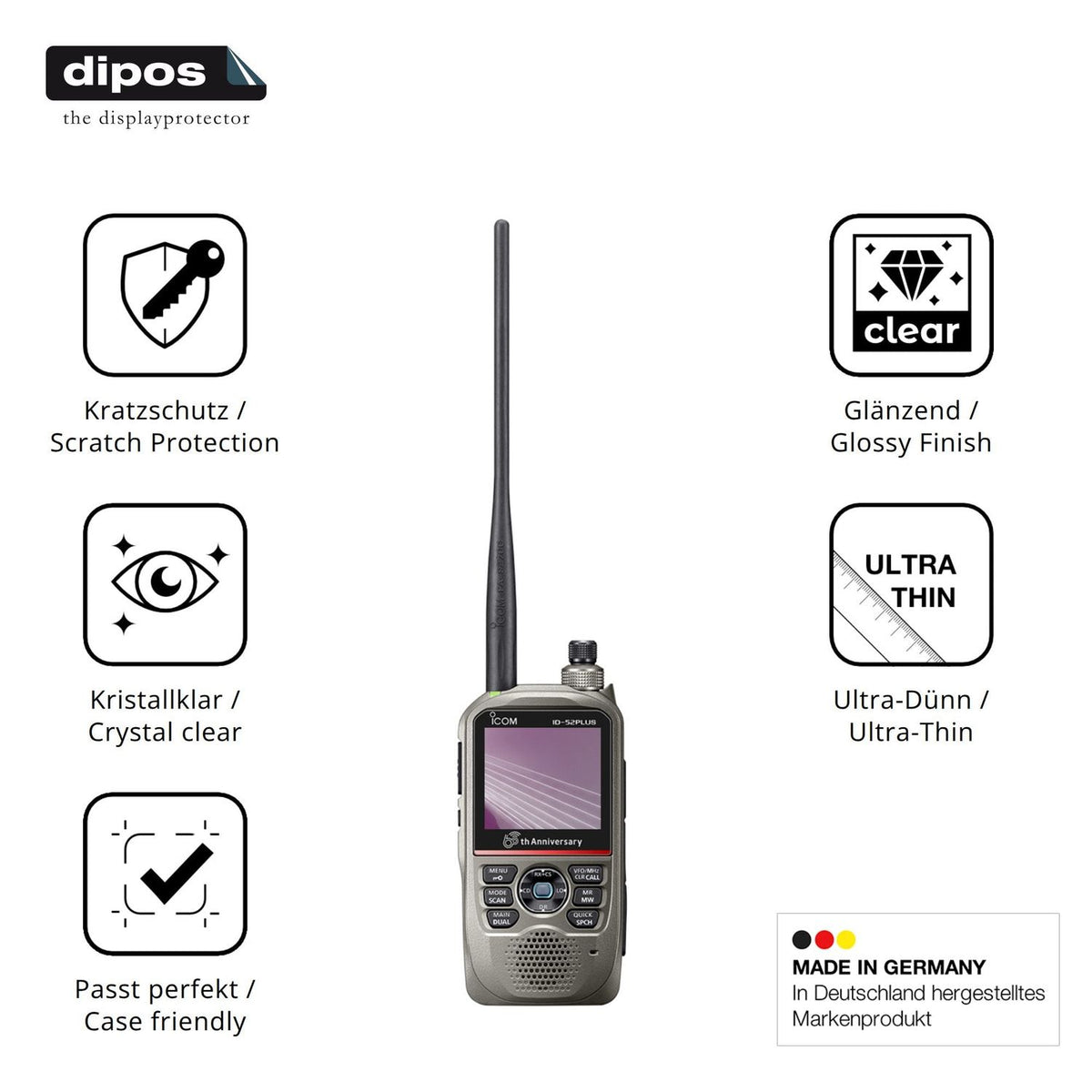 4x Schutzfolie klar für Icom ID-52E PLUS 60th Display-Schutzfolie