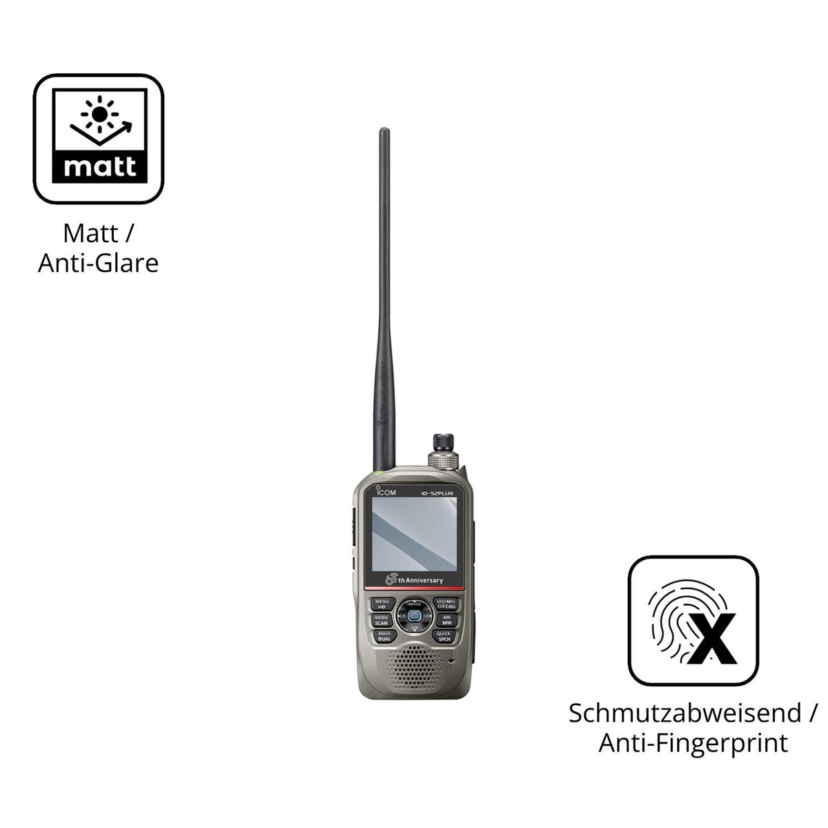 2x 9H Schutzfolie matt für Icom ID-52E PLUS 60th Panzerfolie