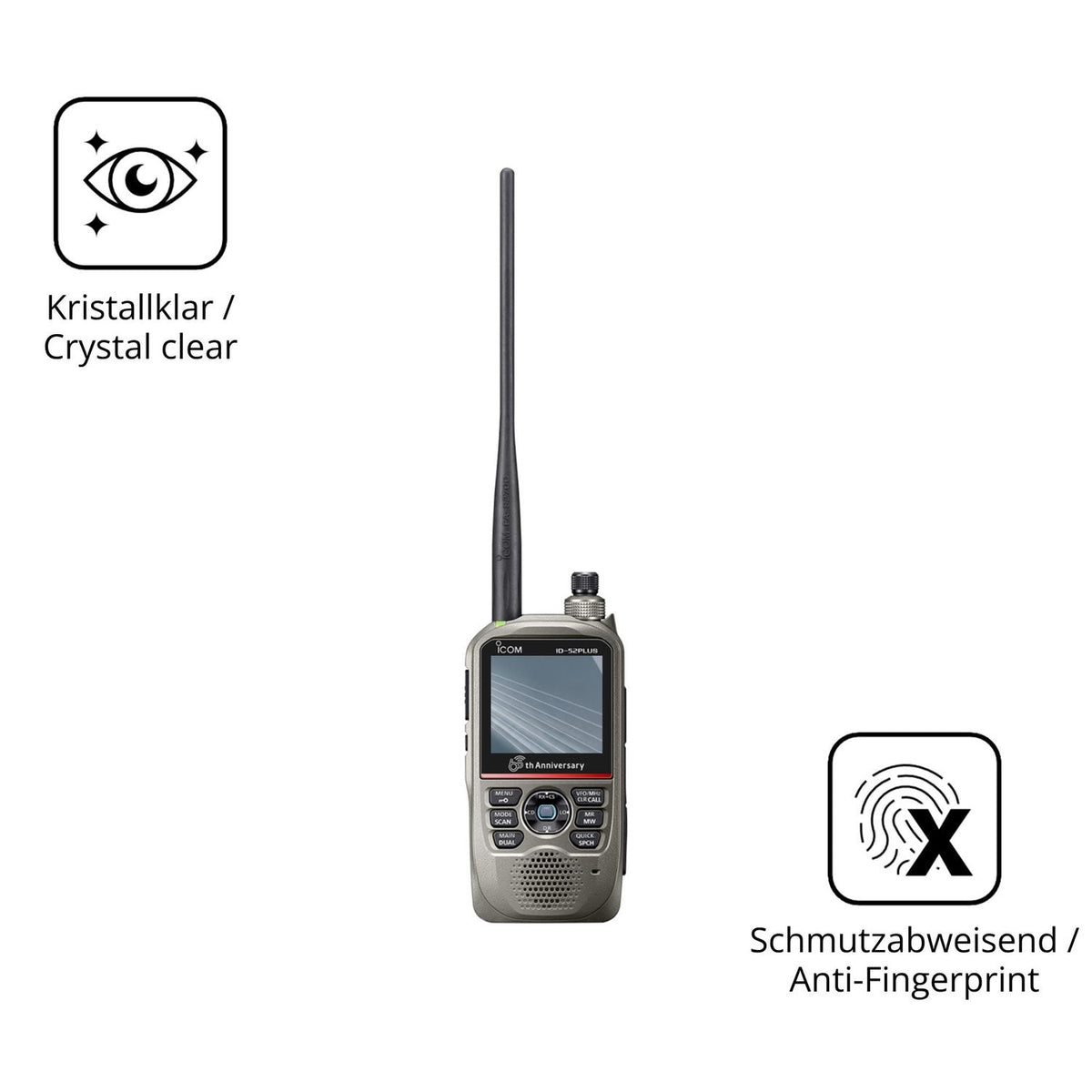 2x 9H Schutzfolie für Icom ID-52E PLUS 60th Panzerfolie