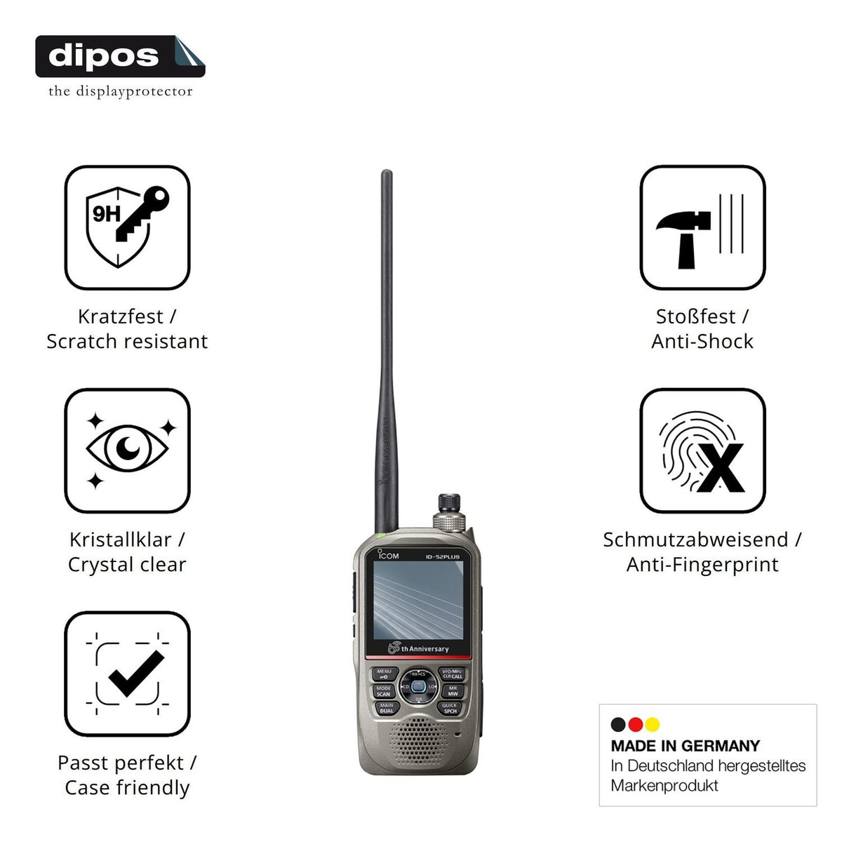 2x 9H Schutzfolie für Icom ID-52E PLUS 60th Panzerfolie