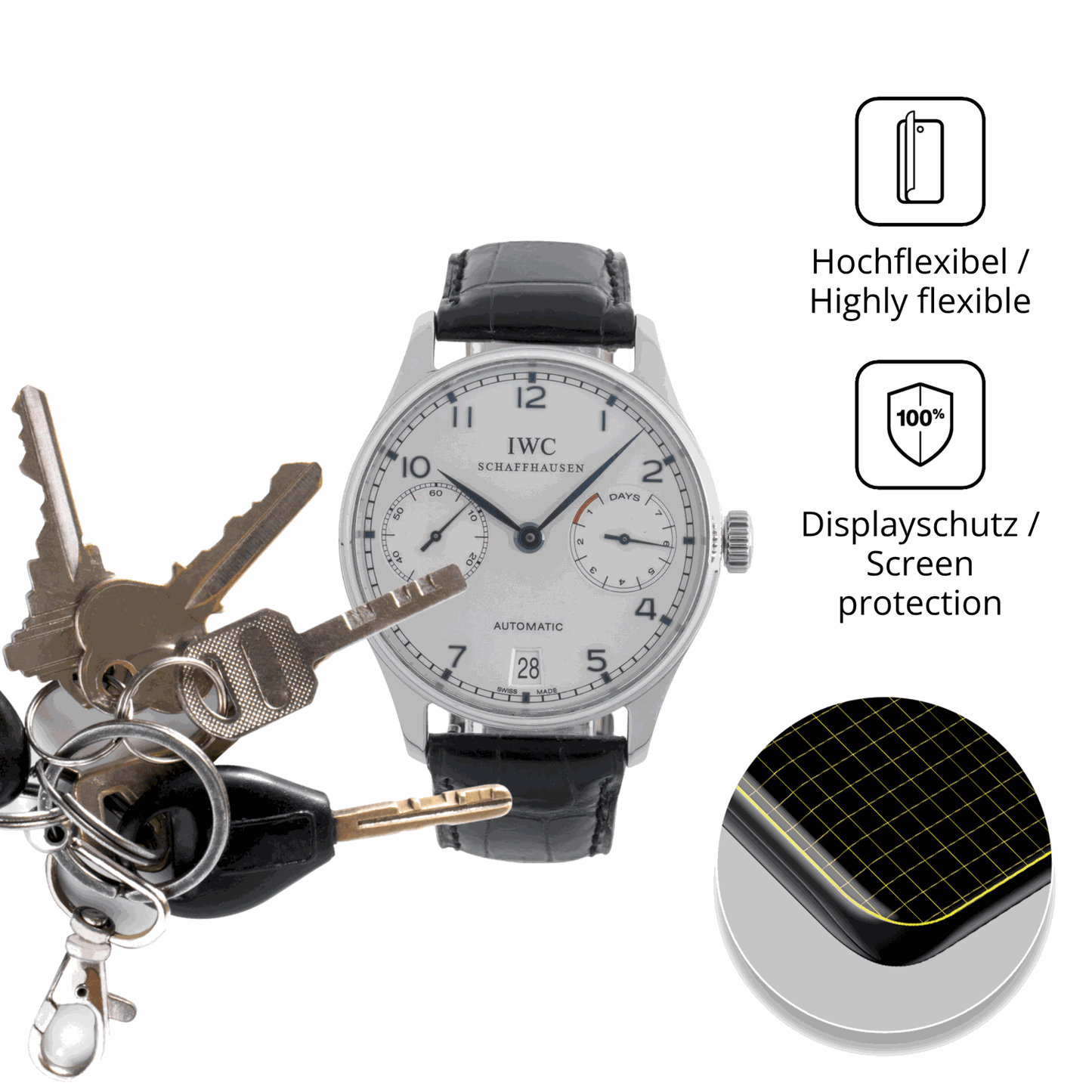 dipos Displayschutz für idomars iW07, transparente Oberfläche, perfekte Passform auch für die Rundungen