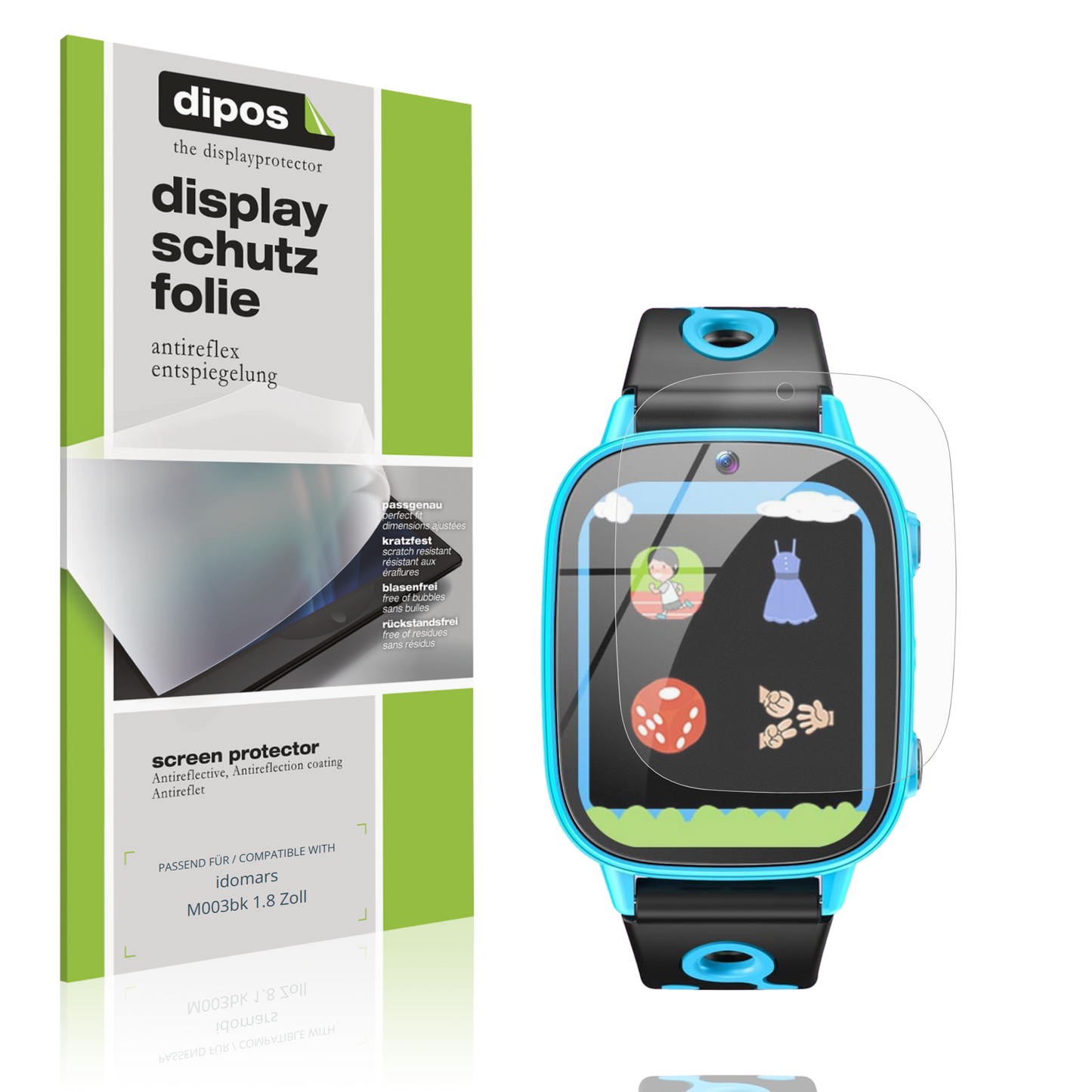 Matte Displayschutzfolie von dipos passend für idomars M003bk 1.8 Zoll, präziser Zuschnitt und blasenfrei montiert