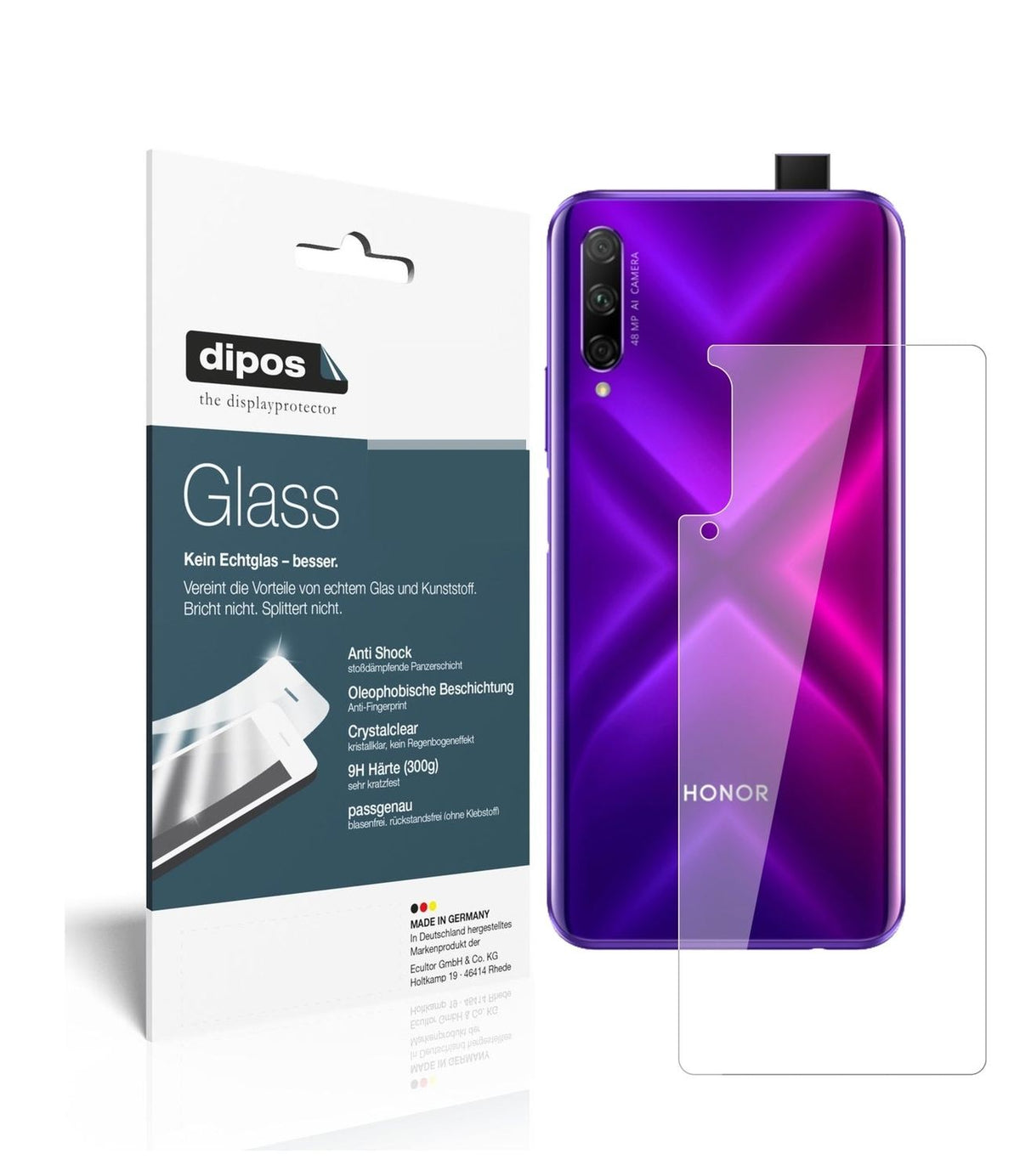 1x 9H Schutzfolie für Honor 9X Pro Rückseite Panzerfolie
