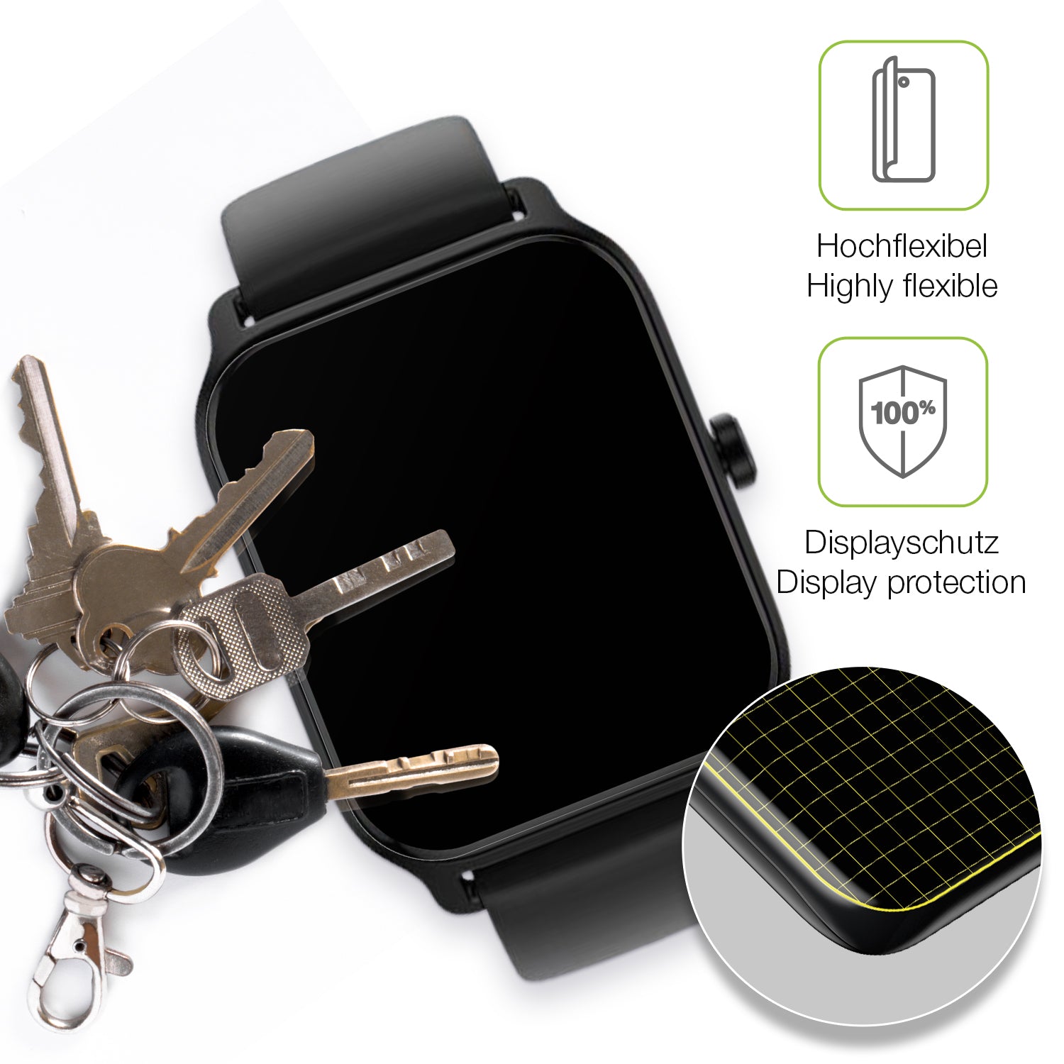 dipos Displayschutz für IFMDA 1.8 Zoll Smartwatch, transparente Oberfläche, perfekte Passform auch für die Rundungen