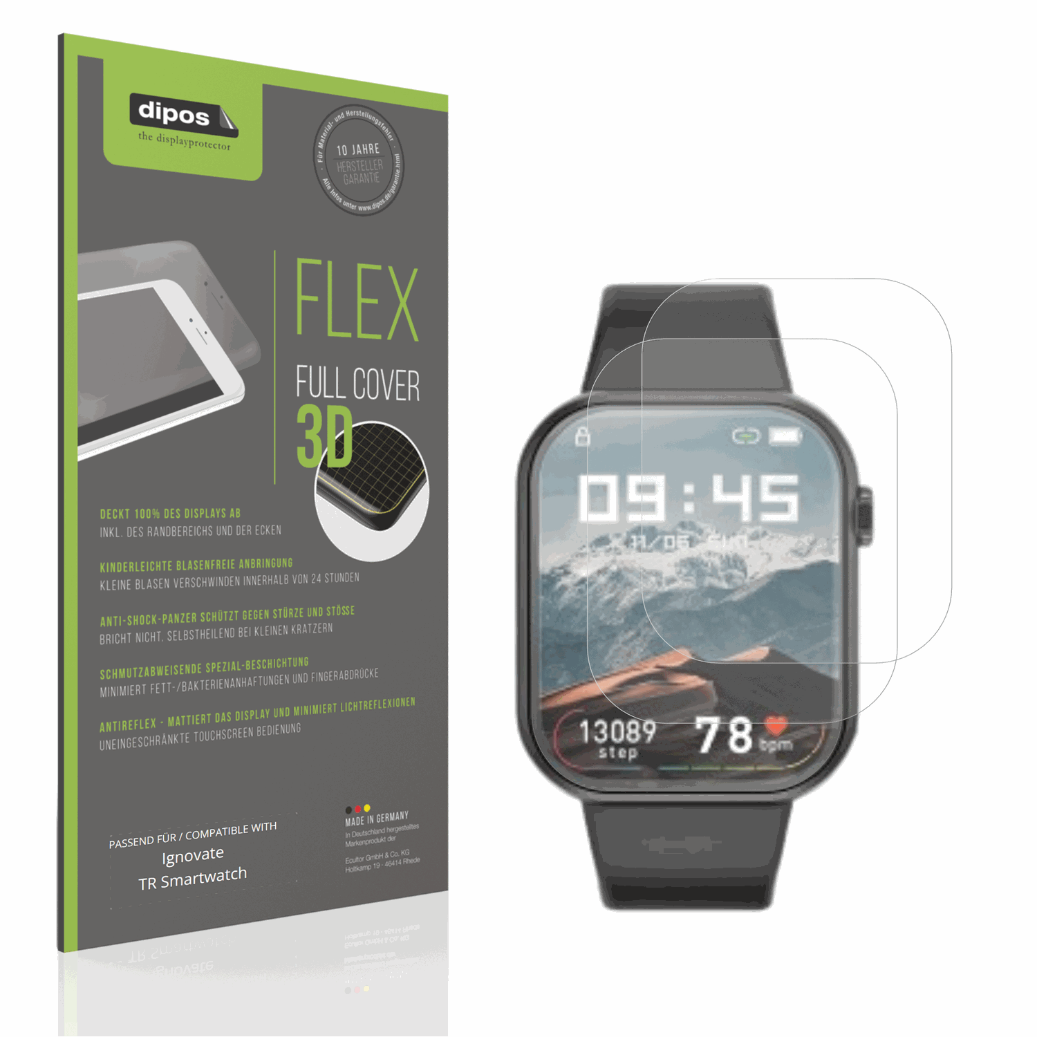 Matte Displayschutzfolie von dipos passend für ignovatetr smartwatch, 100% Displayabdeckung und blasenfreie Montage