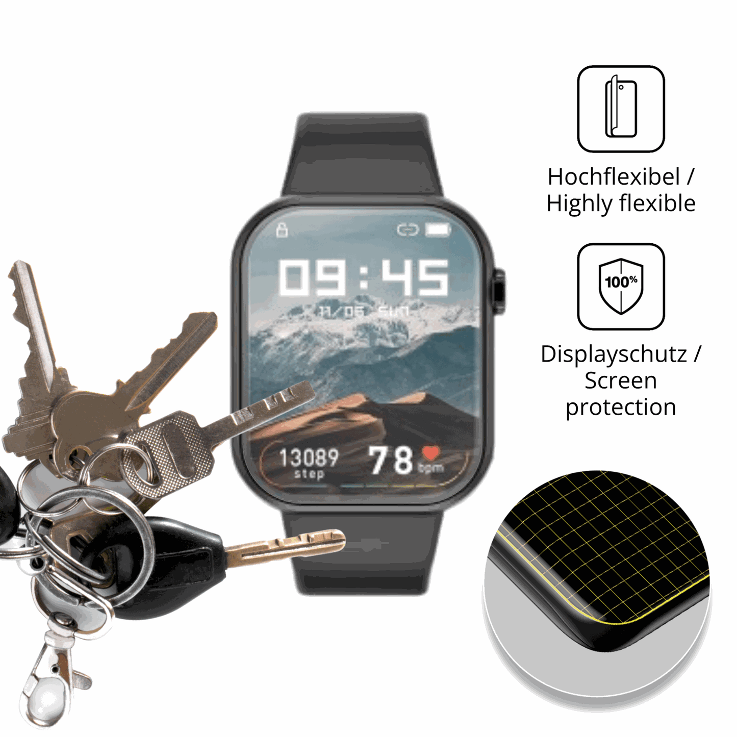 dipos Displayschutz für ignovatetr smartwatch, transparente Oberfläche, perfekte Passform auch für die Rundungen