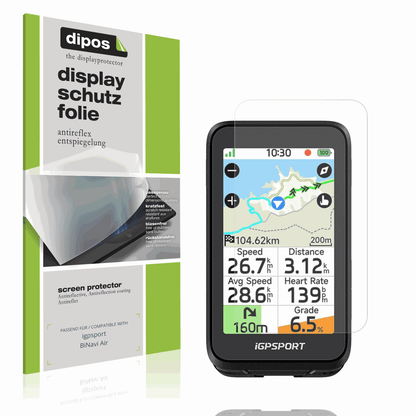 Matte Displayschutzfolie von dipos passend für igpsport BiNavi Air, präziser Zuschnitt und blasenfrei montiert