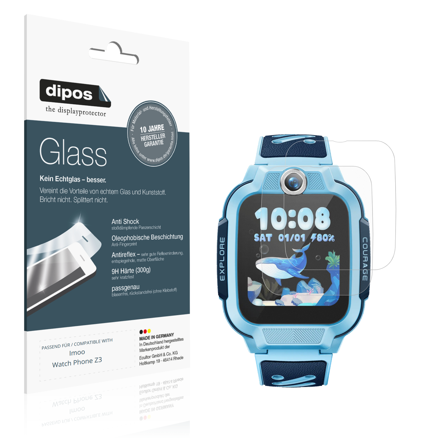 Matte Displayschutzfolie von dipos passend für Imoo Watch Phone Z3, 9H kratzfest und blasenfrei montiert