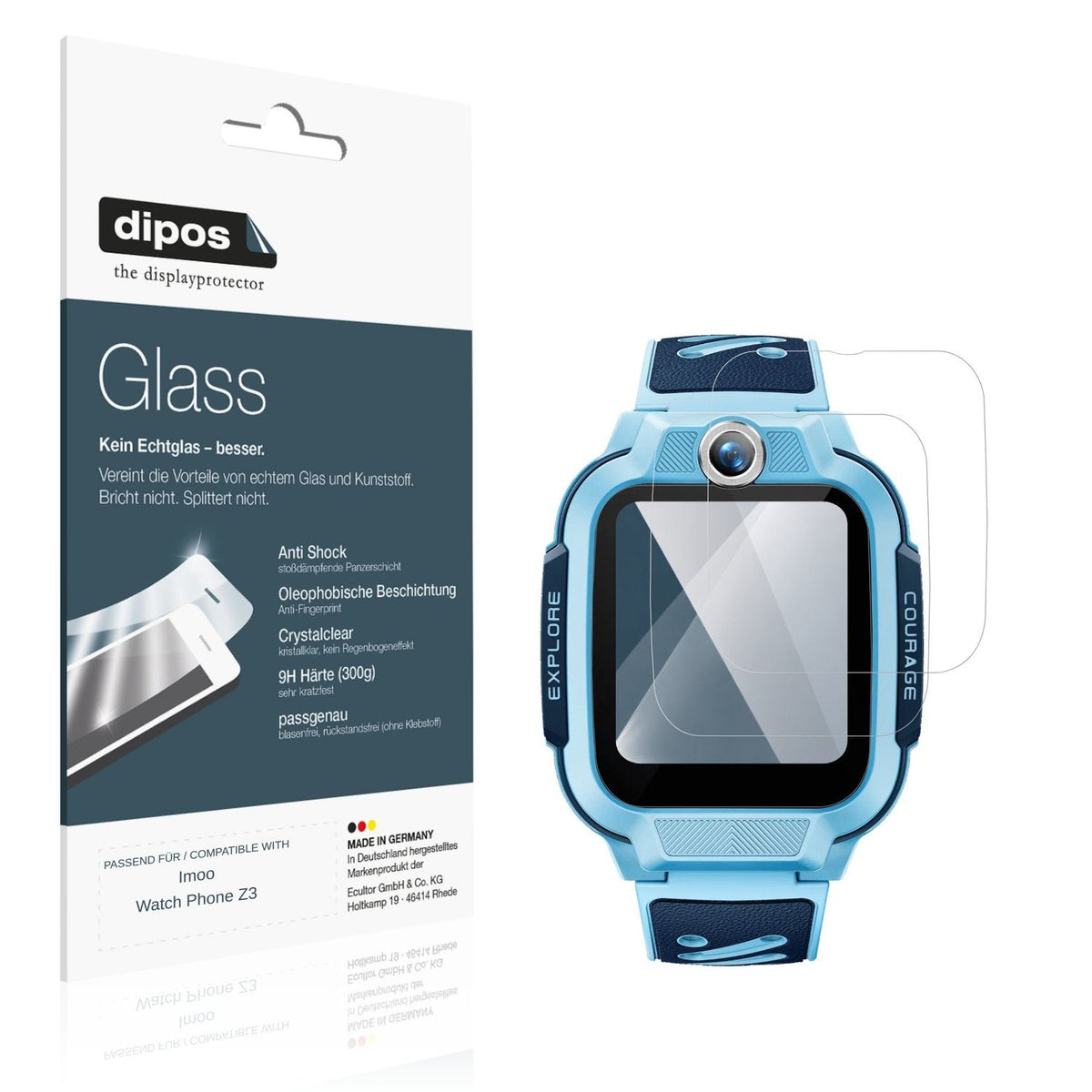 Klare Displayschutzfolie von dipos passend für Imoo Watch Phone Z3, 9H kratzfest und blasenfrei montiert