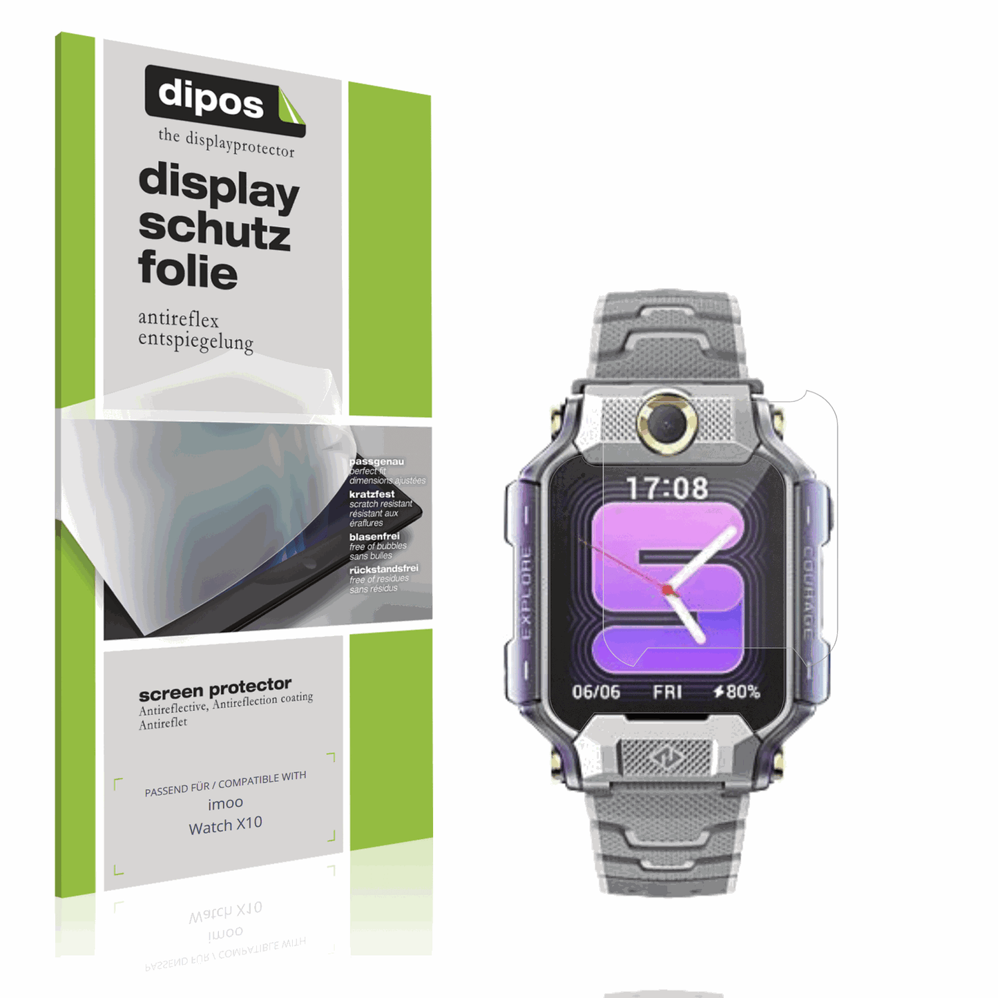 Matte Displayschutzfolie von dipos passend für imoo Watch X10, präziser Zuschnitt und blasenfrei montiert