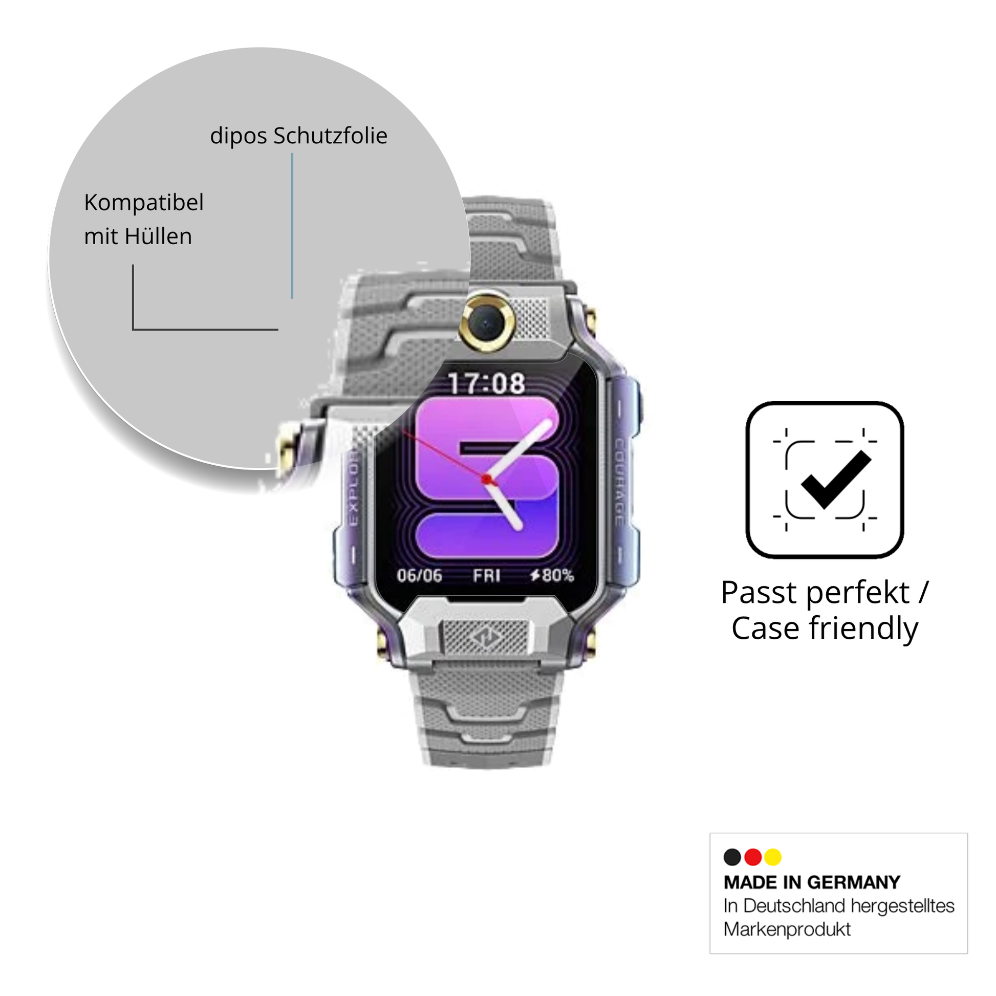 Schutzfolie mit optimaler Passform, zur Verwendung mit Hüllen geeignet