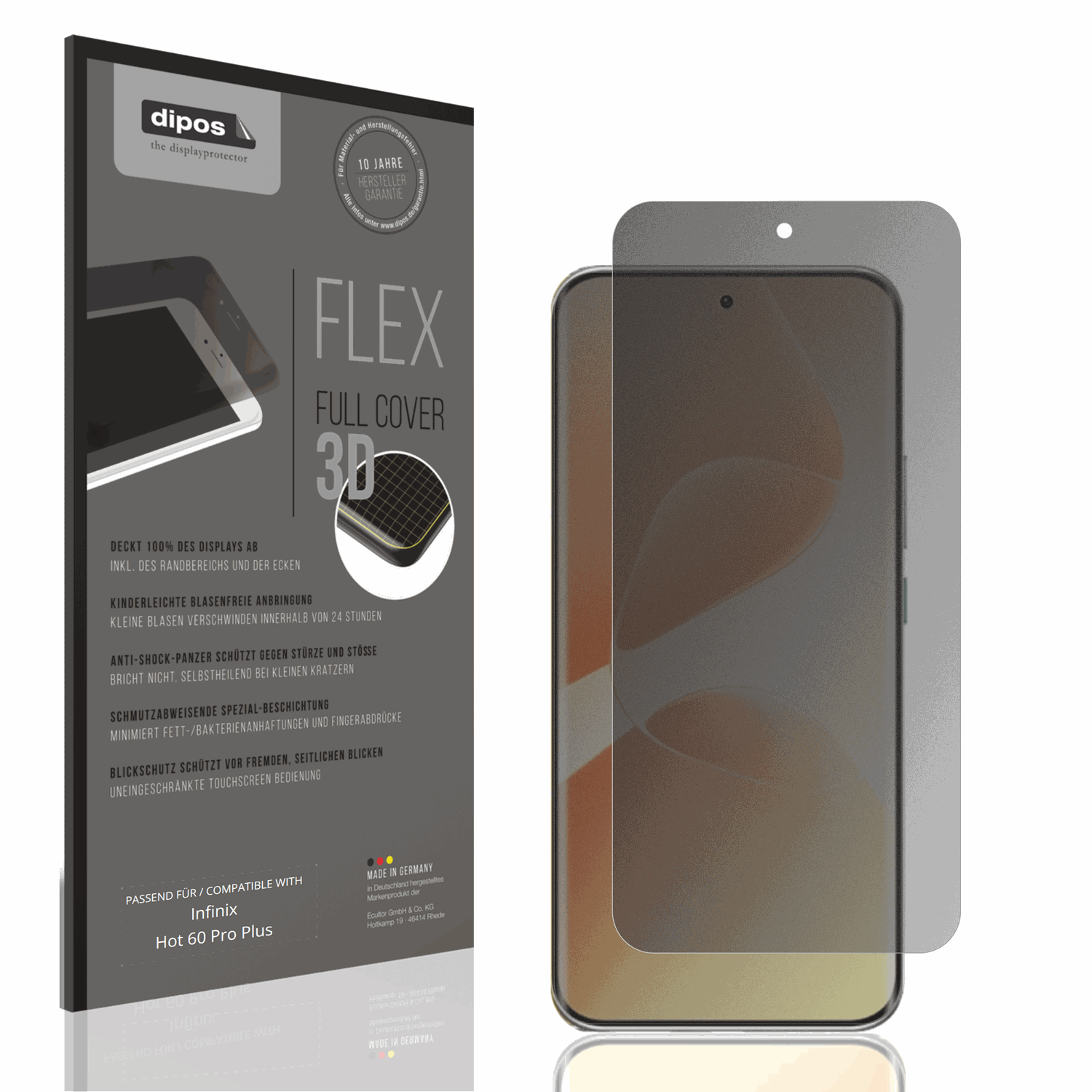 Blickschutzfolie von dipos passend für infinixhot 60 pro plus, 100% Displayabdeckung und blasenfreie Montage