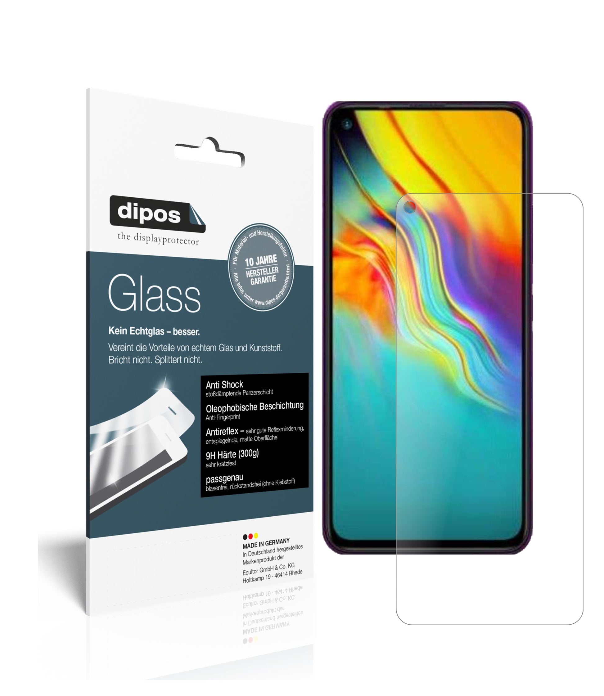 Matte Displayschutzfolie von dipos passend für Infinix Hot 9 Pro, 9H kratzfest und blasenfrei montiert