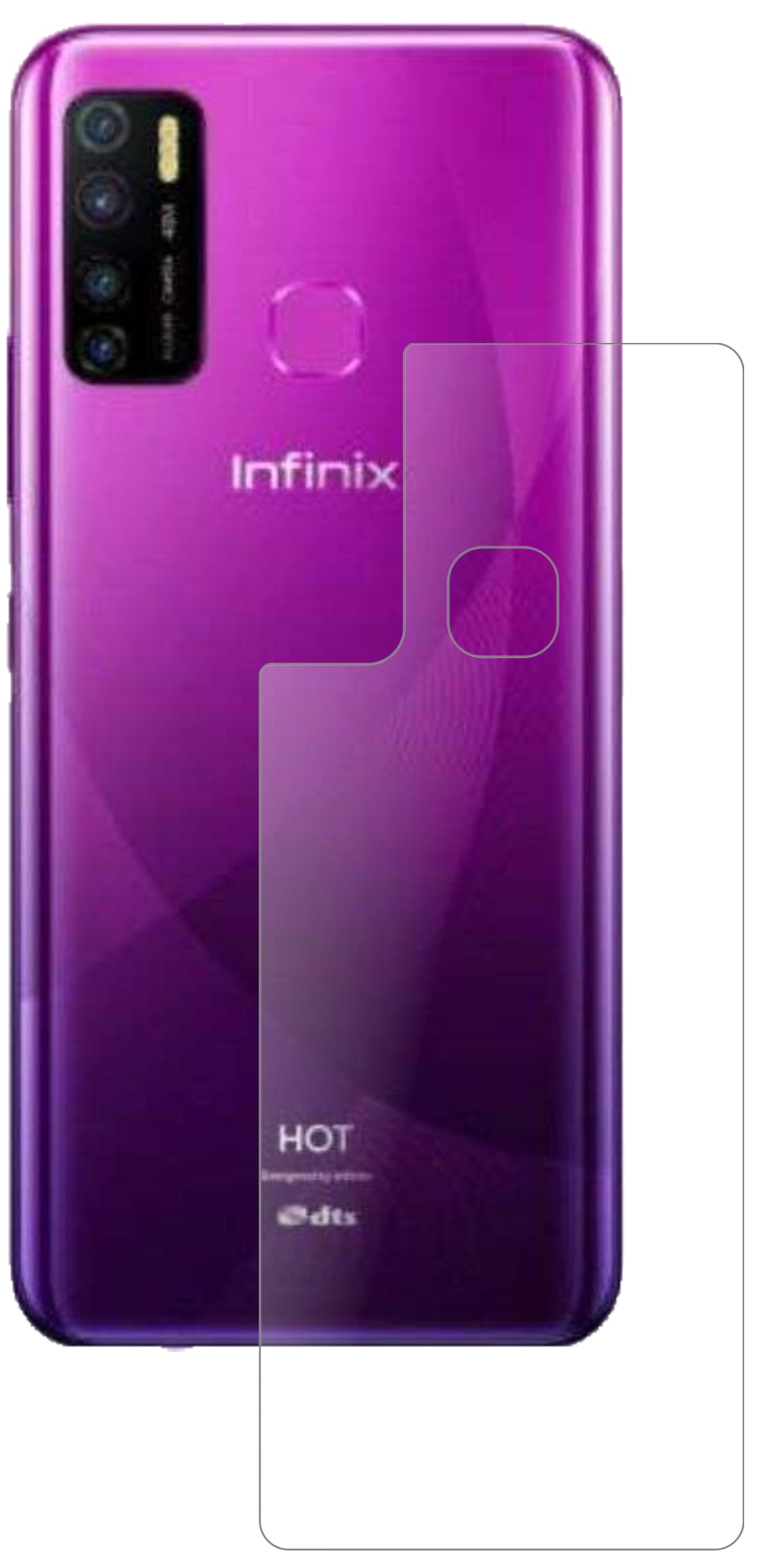 InfinixHot 9 Pro Rückseite mit aufgebrachter dipos Panzerfolie, die lästige Fingerabdrücke minimiert