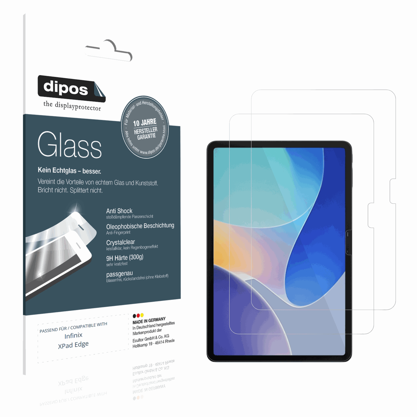 Klare Displayschutzfolie von dipos passend für Infinix XPad Edge, 9H kratzfest und blasenfrei montiert