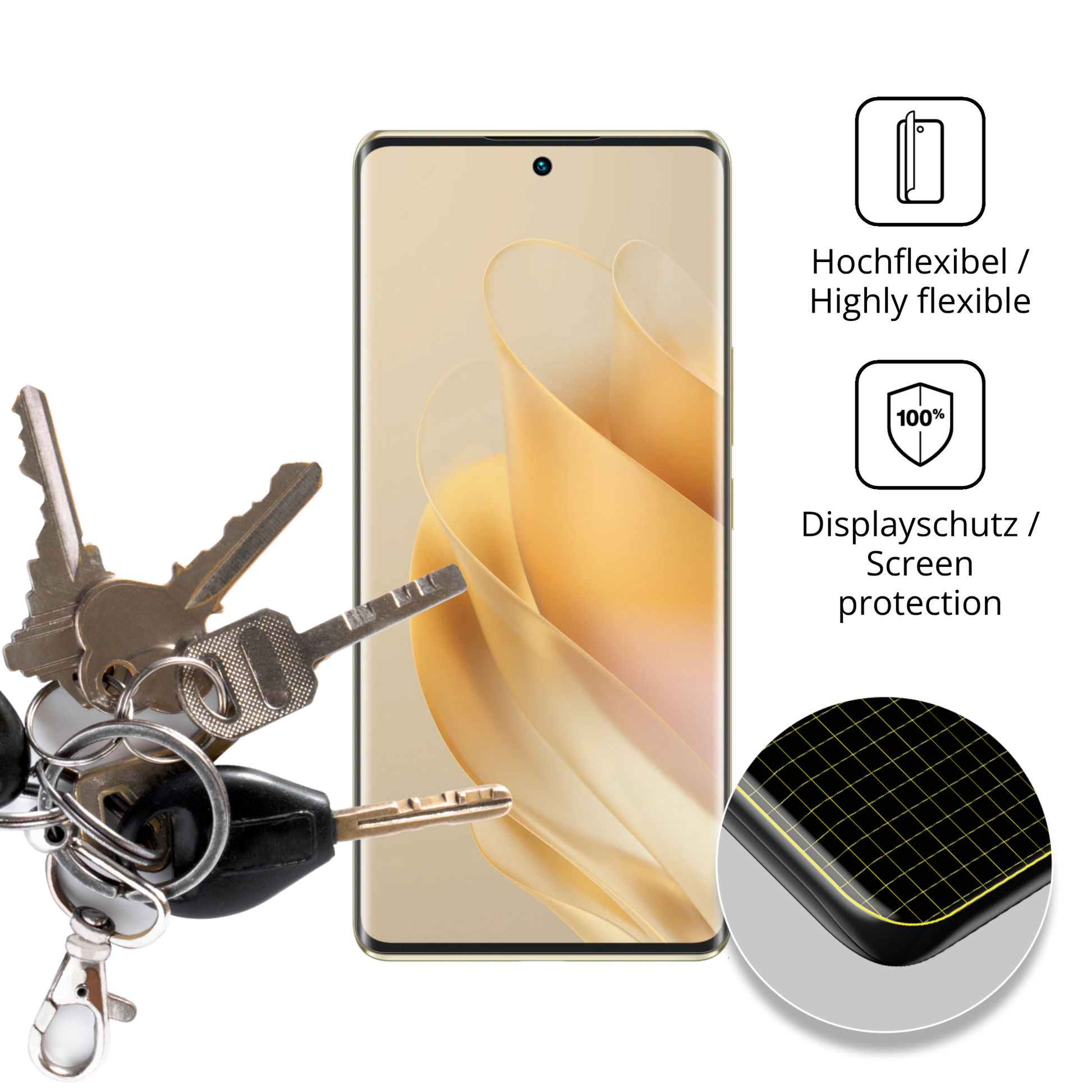 dipos Displayschutz für Infinix Zero 30 5G, transparente Oberfläche, perfekte Passform auch für die Rundungen