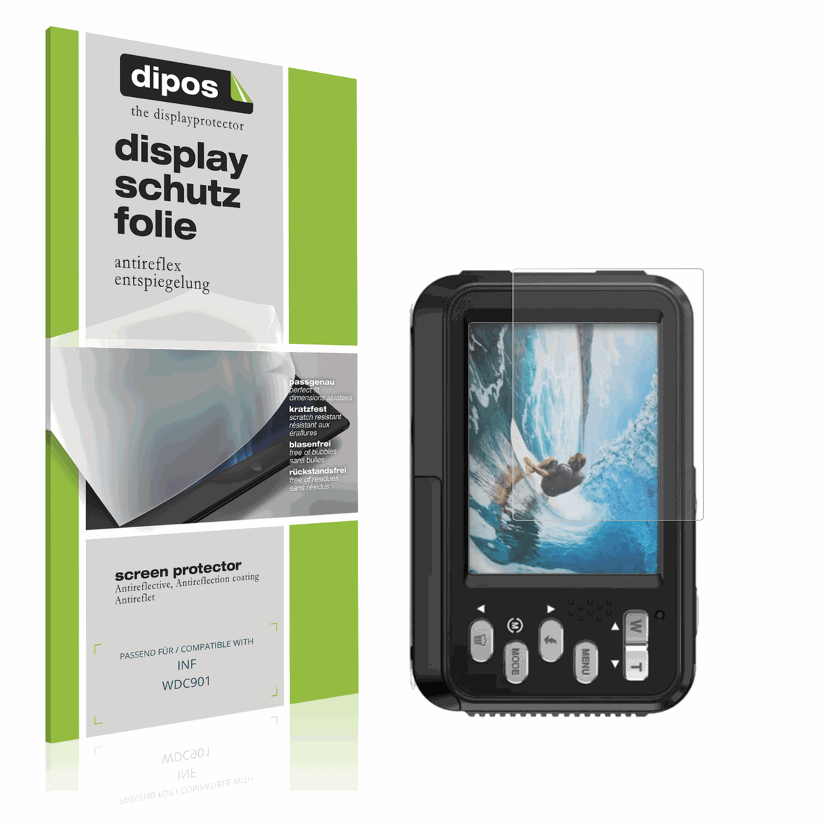 Matte Displayschutzfolie von dipos passend für INF WDC901, präziser Zuschnitt und blasenfrei montiert