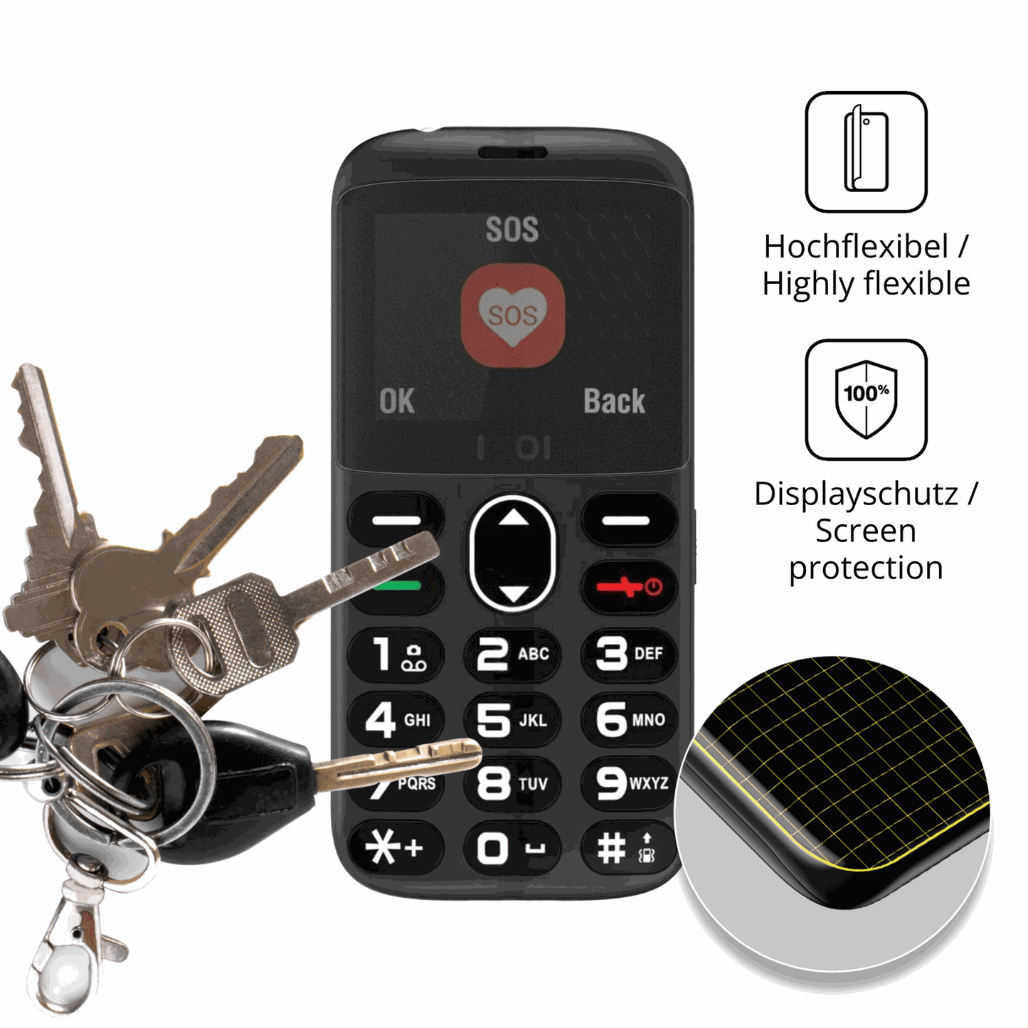 dipos Displayschutz für INOI 118B Senior, mit Blickschutzfilter und perfekter Passform auch für die Rundungen