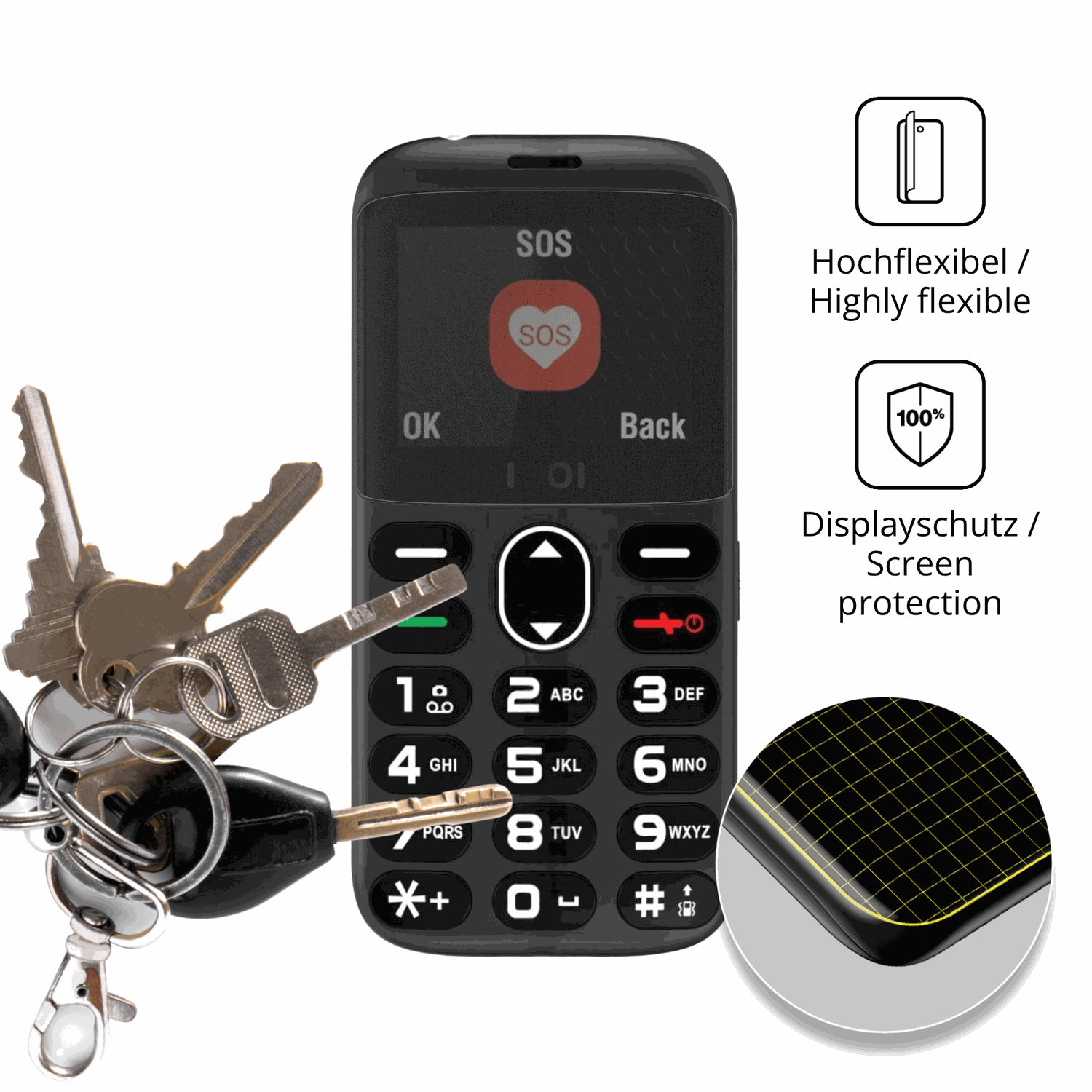 dipos Displayschutz für INOI 118B Senior, mit Blickschutzfilter und perfekter Passform auch für die Rundungen