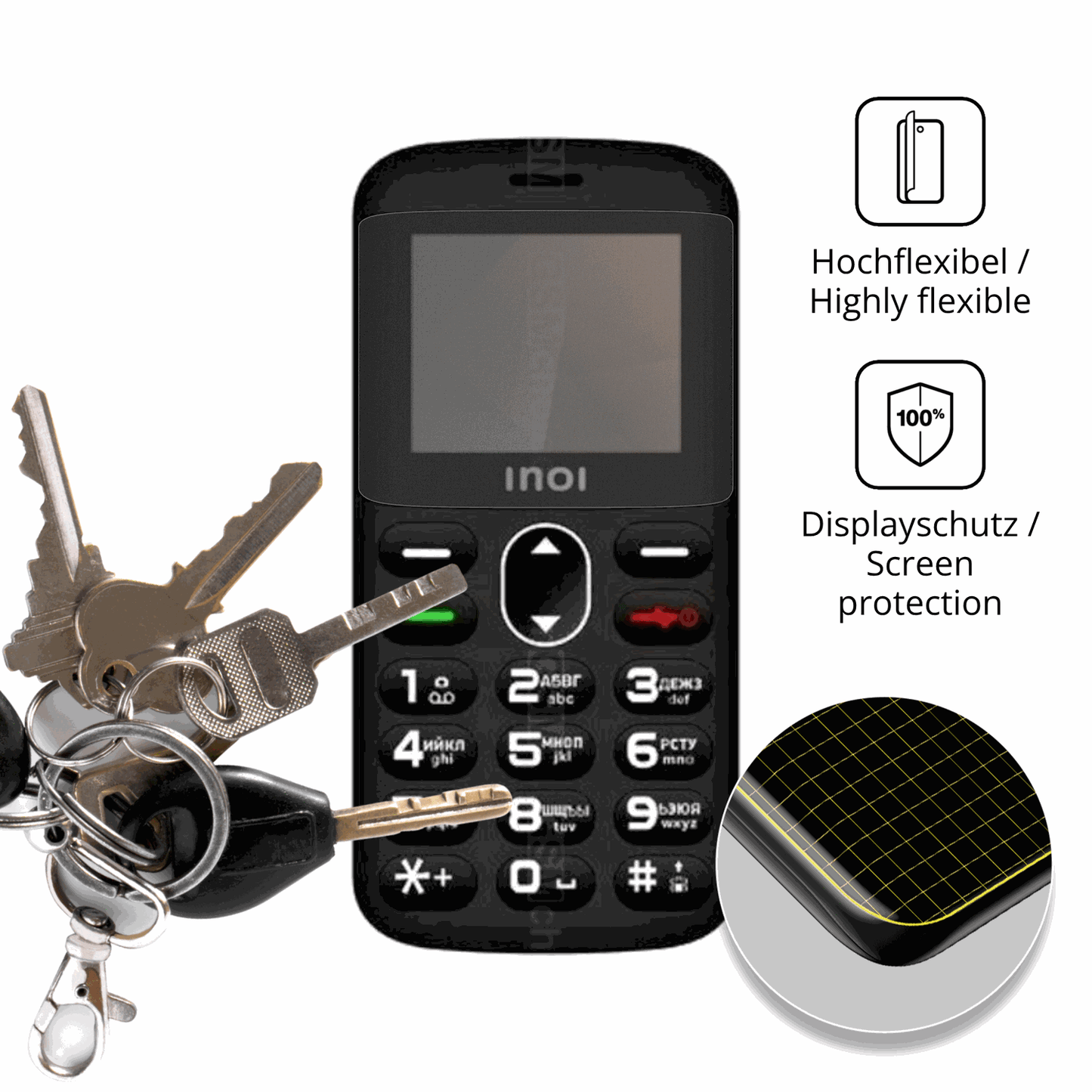 dipos Displayschutz für INOI 148 Senior 4G, mit Blickschutzfilter und perfekter Passform auch für die Rundungen