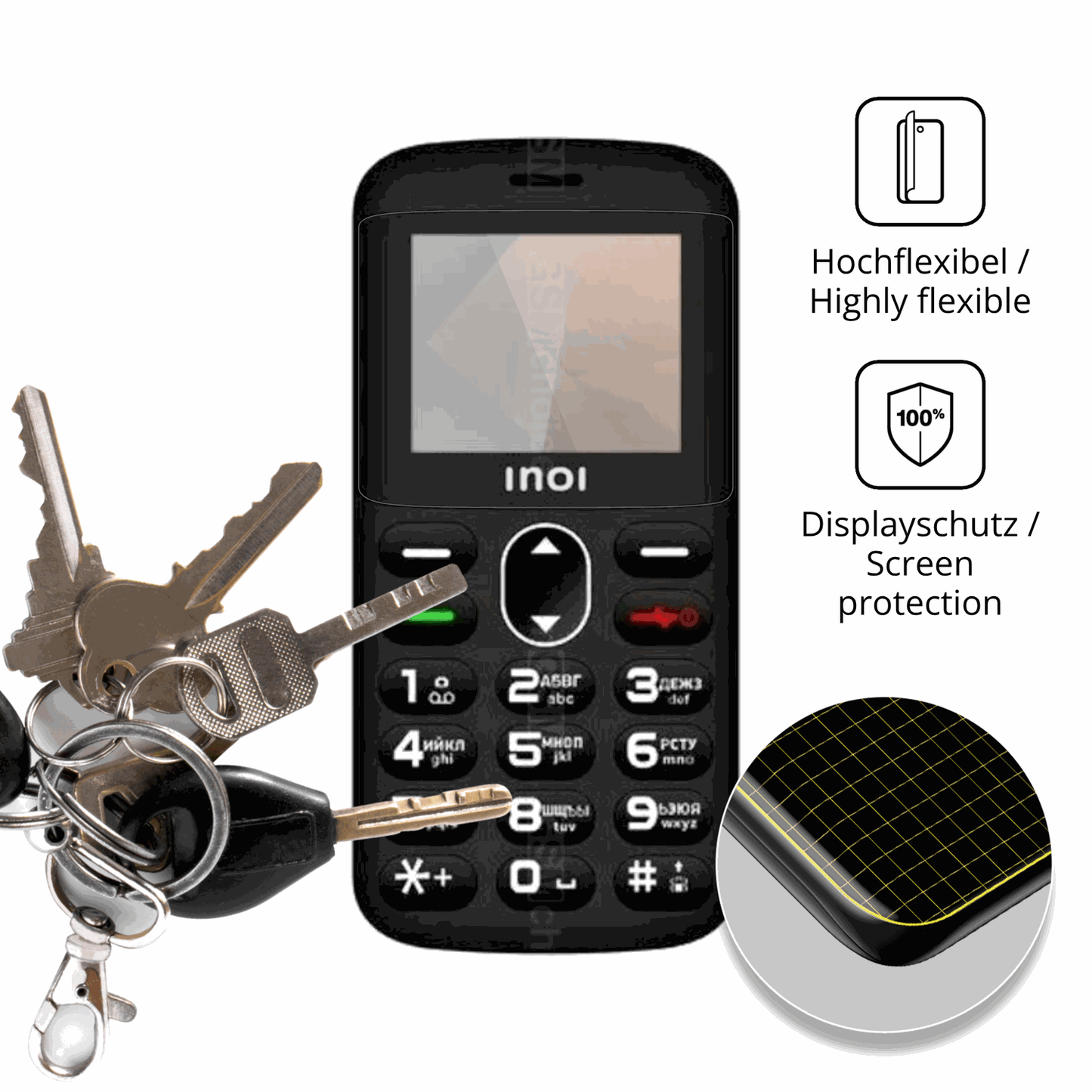 dipos Displayschutz für INOI 148 Senior 4G, transparente Oberfläche, geringe Dicke und perfekte Passform