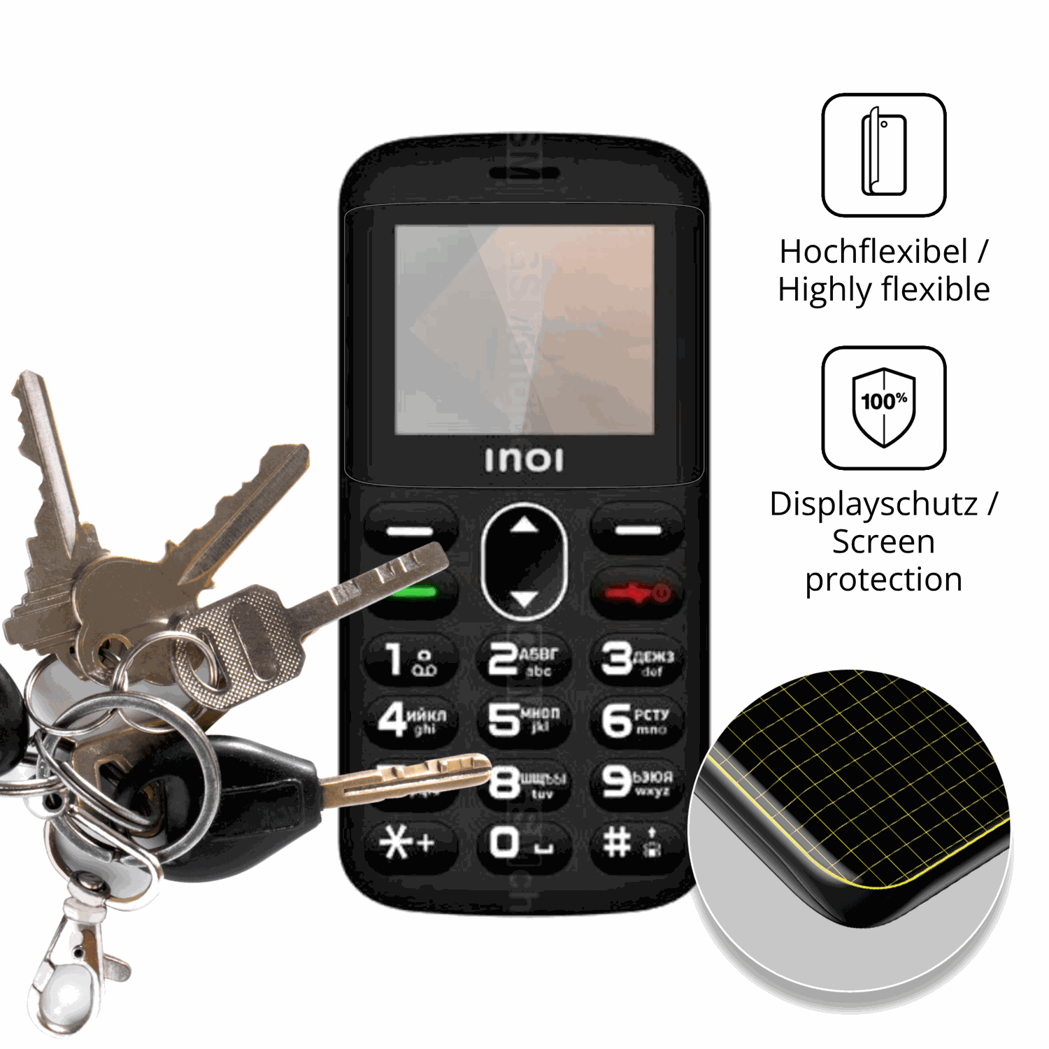 dipos Displayschutz für INOI 148 Senior 4G, transparente Oberfläche, geringe Dicke und perfekte Passform